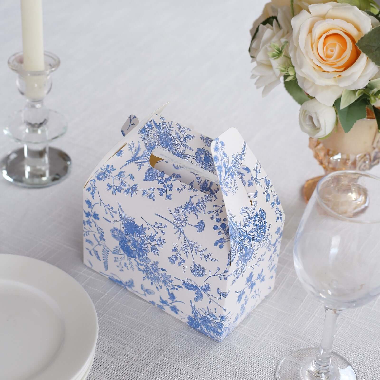 25 Pack White Blue Party Favor Gift Tote Gable Boxes in French Toile Pattern, Candy Treat Boxes - 6"x3.5"x7" - Image 5