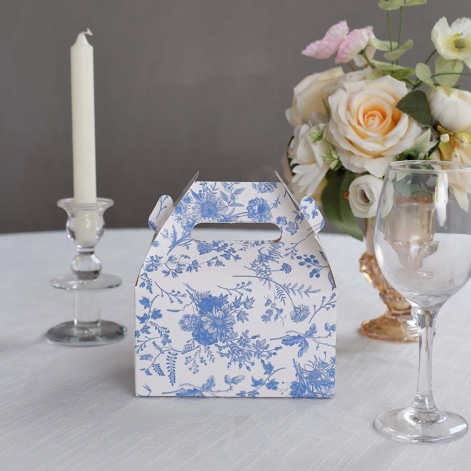 25 Pack White Blue Party Favor Gift Tote Gable Boxes in French Toile Pattern, Candy Treat Boxes - 6"x3.5"x7" - Image 6