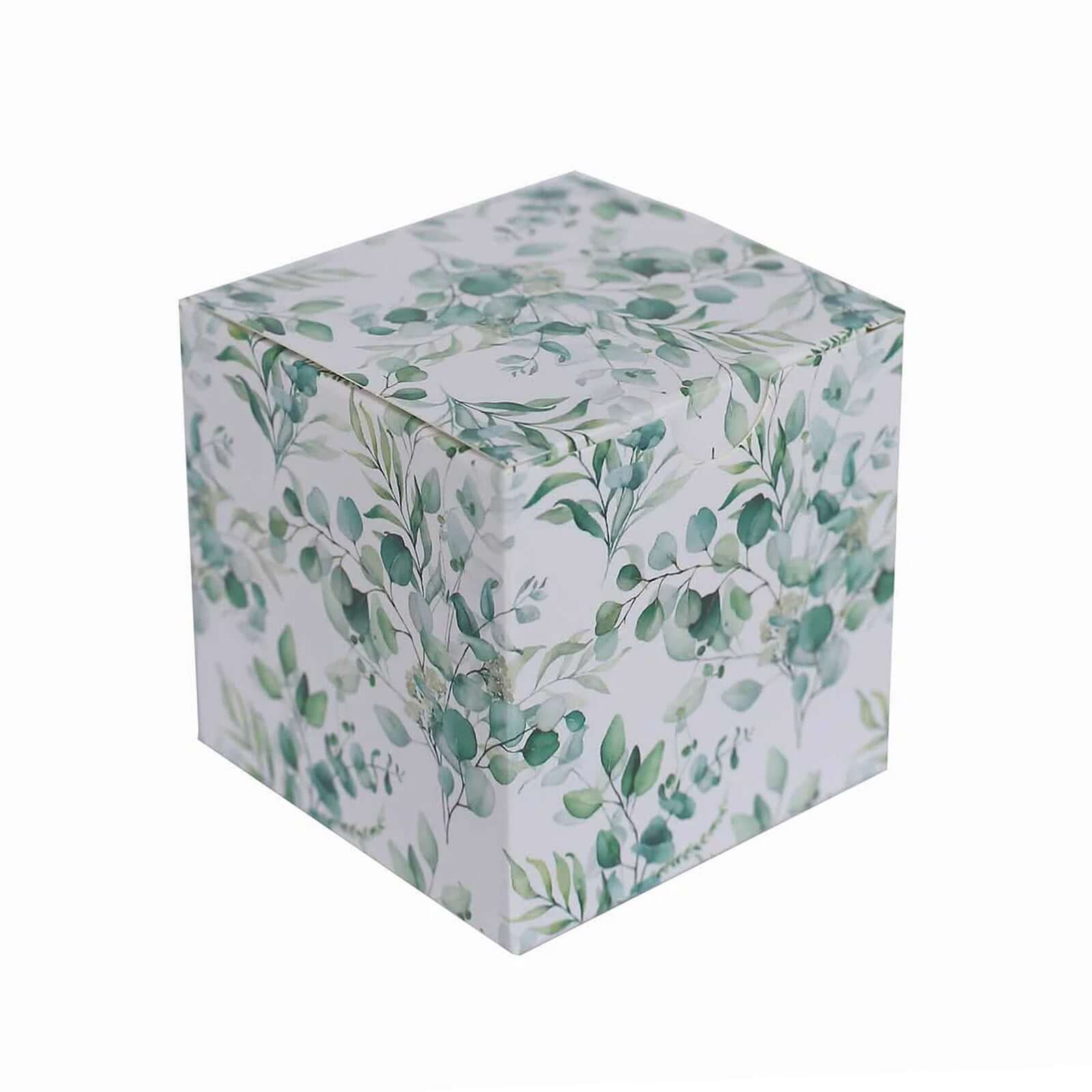 25 Pack White Green Eucalyptus Leaves Print Paper Gift Boxes, Cardstock Party Shower Candy Favor Boxes - 3"x3"x3" - Image 11