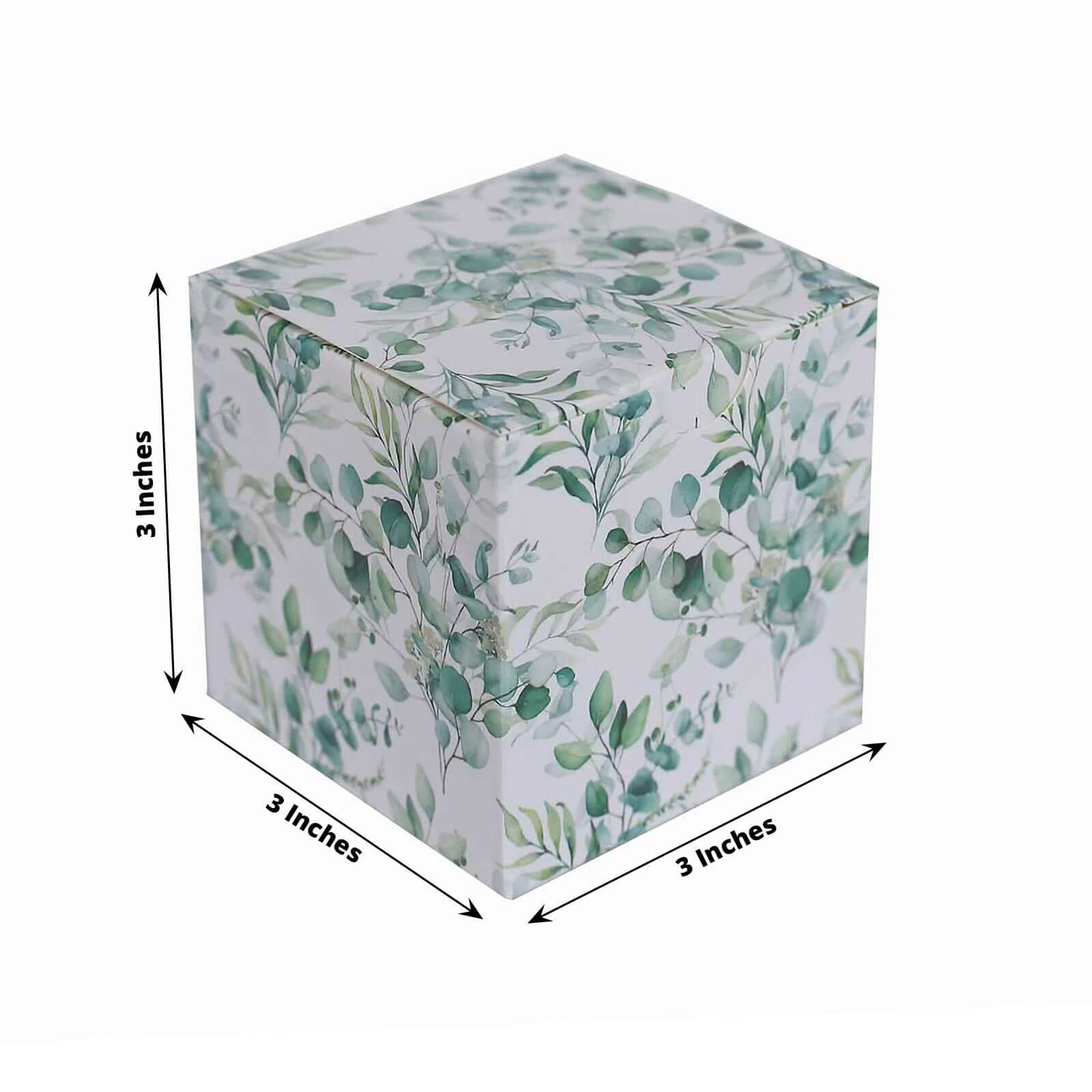 25 Pack White Green Eucalyptus Leaves Print Paper Gift Boxes, Cardstock Party Shower Candy Favor Boxes - 3"x3"x3" - Image 3