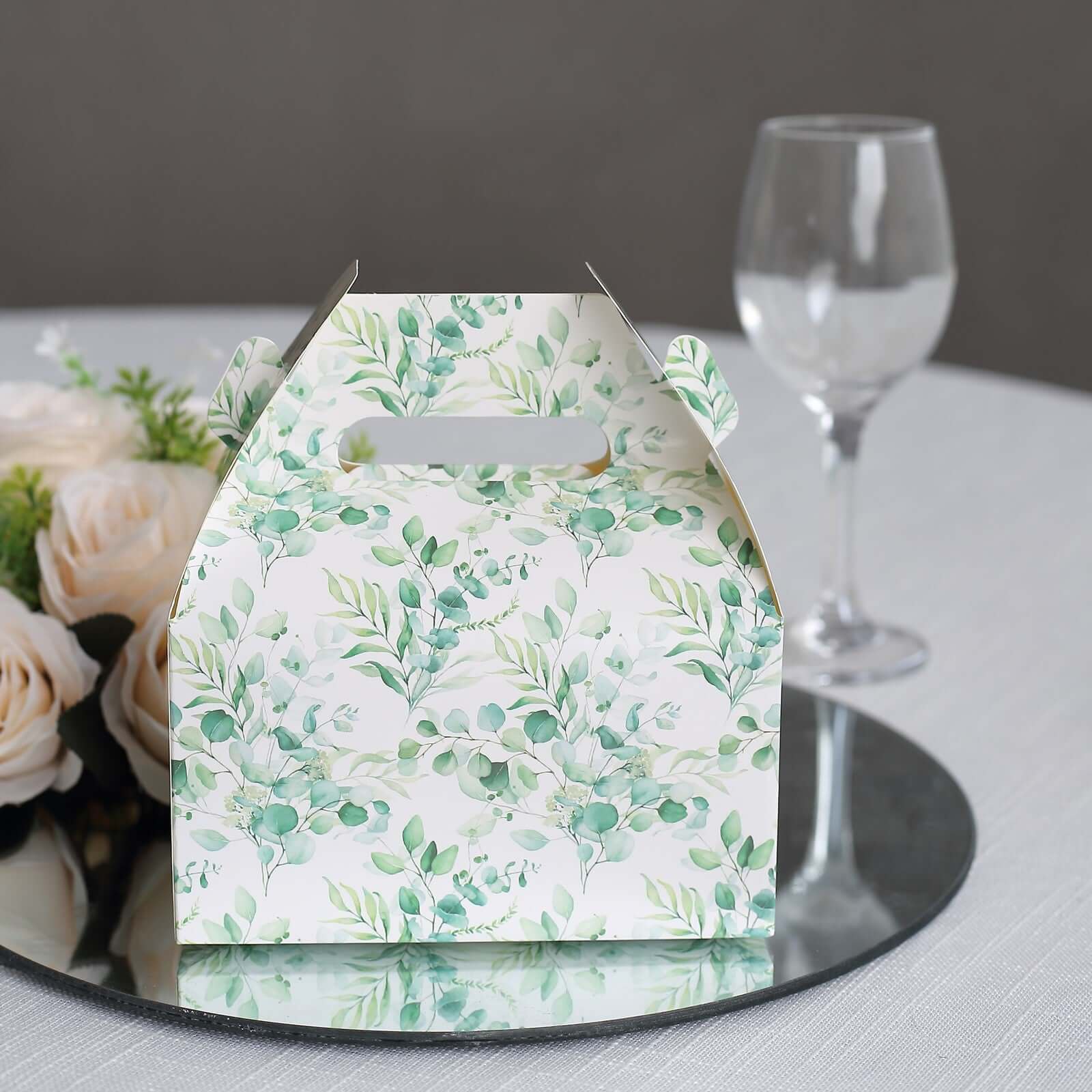 25 Pack White Green Party Favor Gift Tote Gable Boxes with Eucalyptus Leaves Print, Candy Treat Boxes - 6"x3.5"x7" - Image 6
