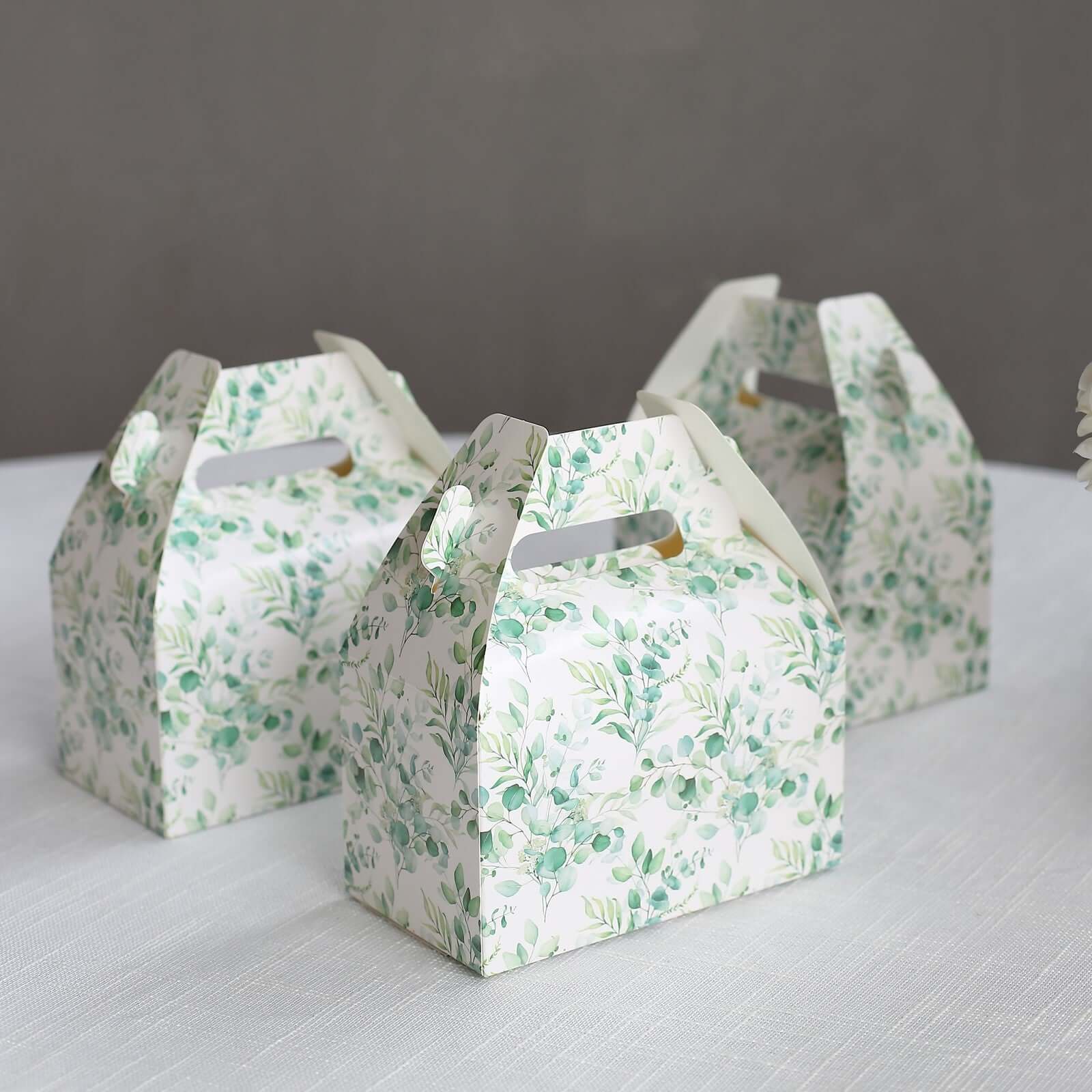 25 Pack White Green Party Favor Gift Tote Gable Boxes with Eucalyptus Leaves Print, Candy Treat Boxes - 6"x3.5"x7" - Image 7