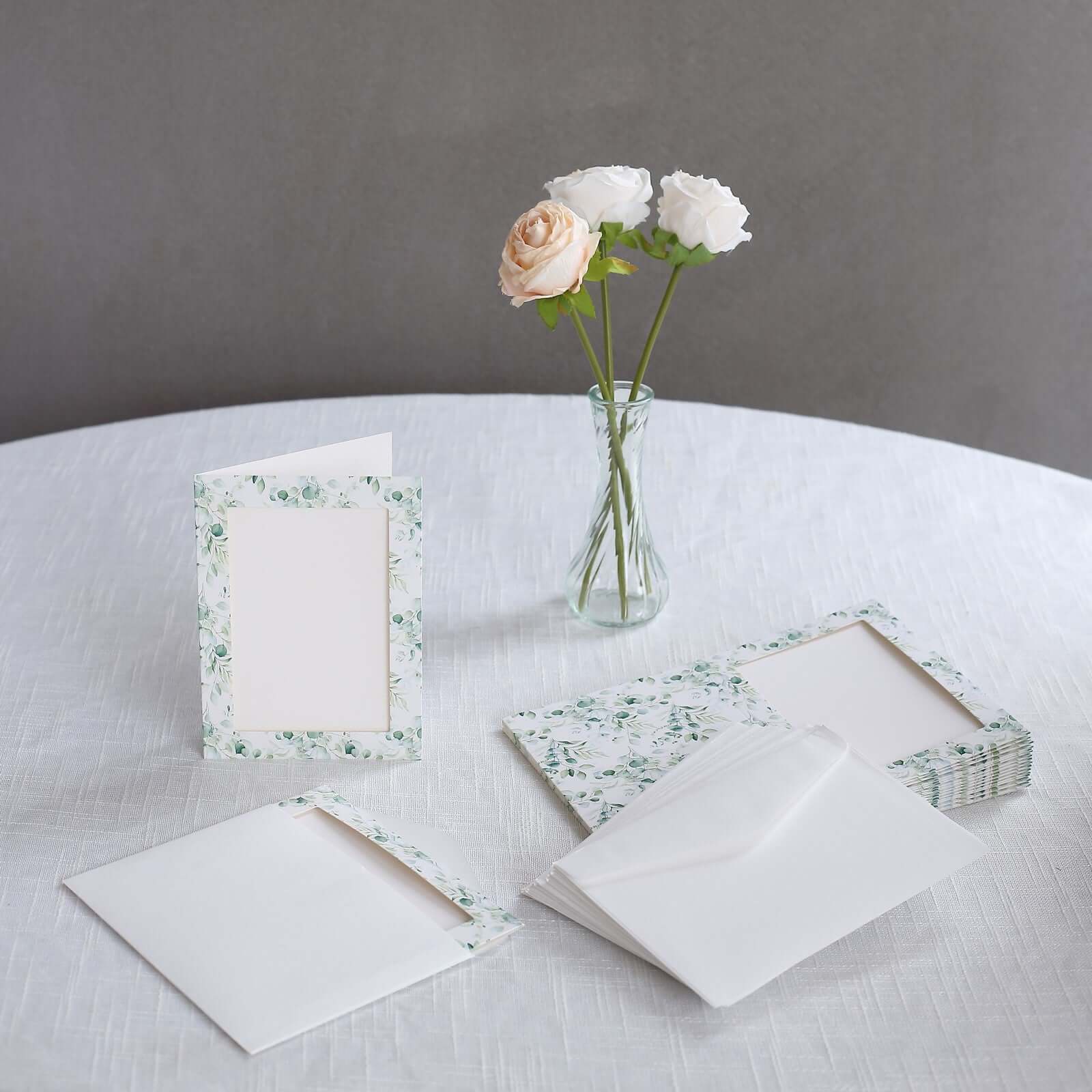 25-Pack White Green Photo Frame Thank You Cards 3.5"x5.5" Eucalyptus Leaves Design with Envelopes - Picture Insert Invitation Cards for Weddings & Events - Image 2