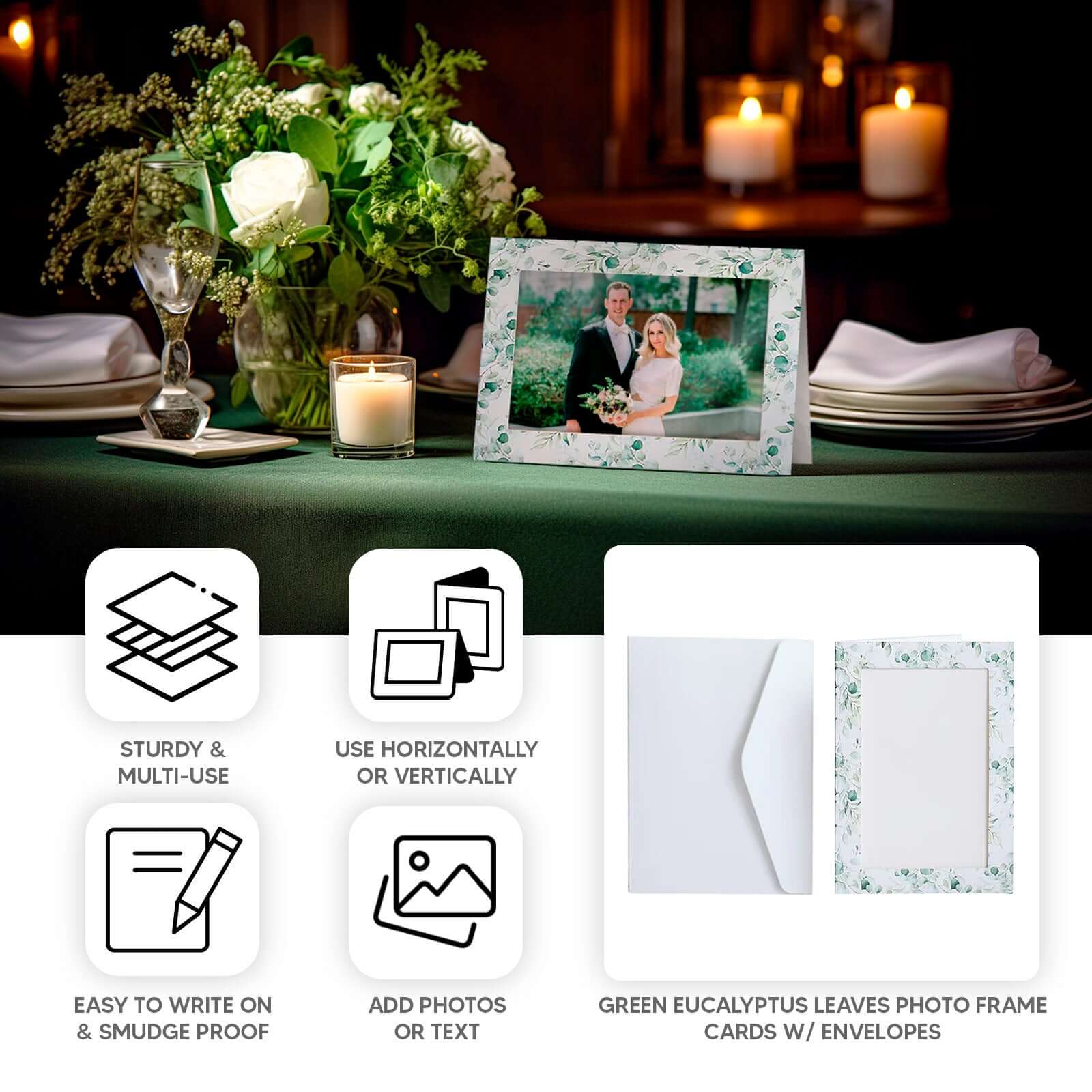 25-Pack White Green Photo Frame Thank You Cards 3.5"x5.5" Eucalyptus Leaves Design with Envelopes - Picture Insert Invitation Cards for Weddings & Events - Image 4