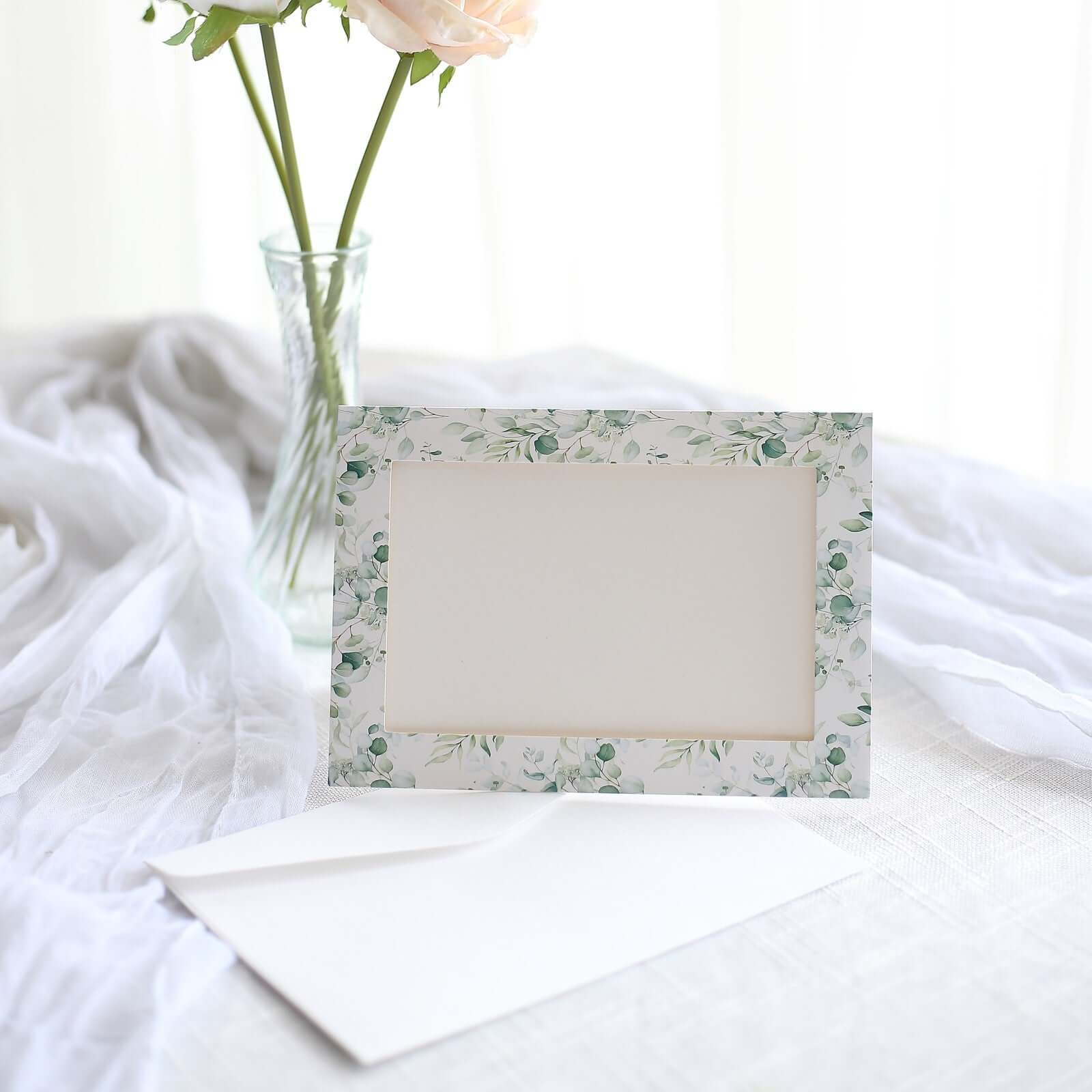 25-Pack White Green Photo Frame Thank You Cards 3.5"x5.5" Eucalyptus Leaves Design with Envelopes - Picture Insert Invitation Cards for Weddings & Events - Image 6