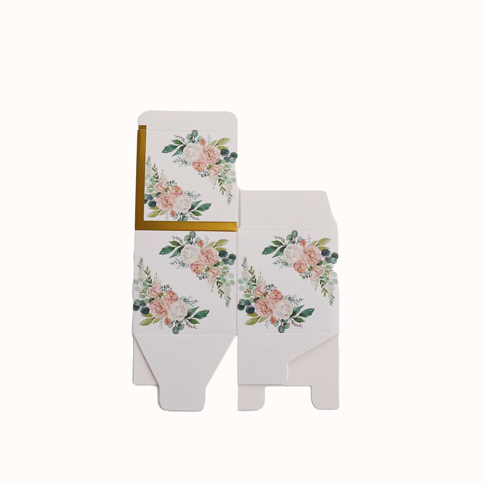 25 Pack White Pink Peony Flowers Print Paper Gift Boxes with Gold Edge, Cardstock Party Shower Candy Favor Boxes - 3"x3"x3" - Image 11