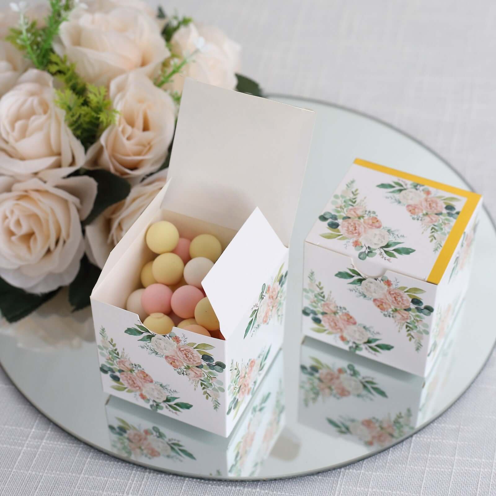 25 Pack White Pink Peony Flowers Print Paper Gift Boxes with Gold Edge, Cardstock Party Shower Candy Favor Boxes - 3"x3"x3" - Image 2