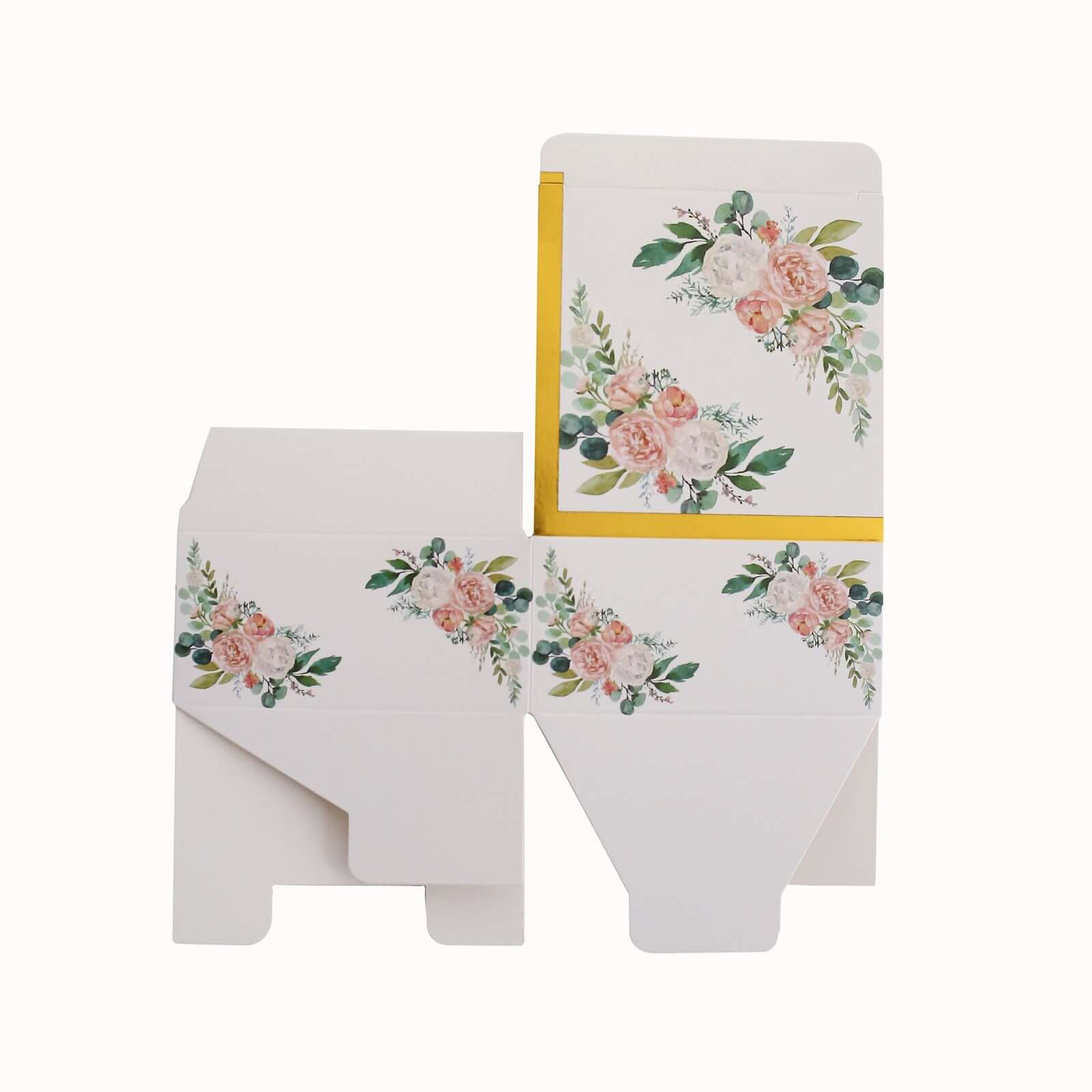 25 Pack White Pink Peony Flowers Print Paper Gift Boxes with Gold Edge, Cardstock Party Shower Candy Favor Boxes - 4"x4"x2" - Image 11