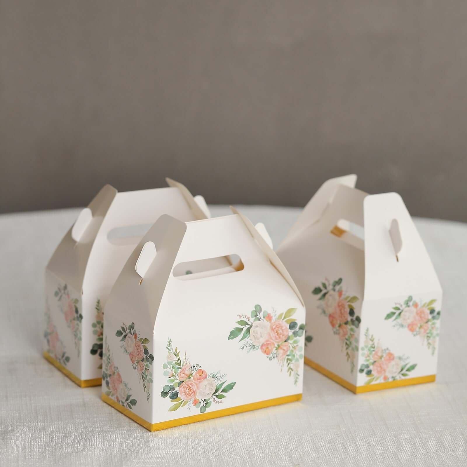 25 Pack White Pink Peony Flowers Print Party Favor Tote Gable Boxes with Gold Edge, Candy Treat Gift Boxes - 6"x3.5"x7" - Image 7