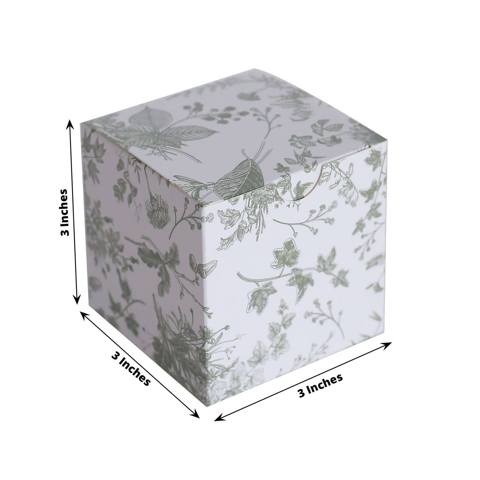 25 Pack White Sage Green Paper Gift Boxes in French Toile Pattern, Cardstock Party Shower Candy Favor Boxes - 3"x3"x3" - Image 3