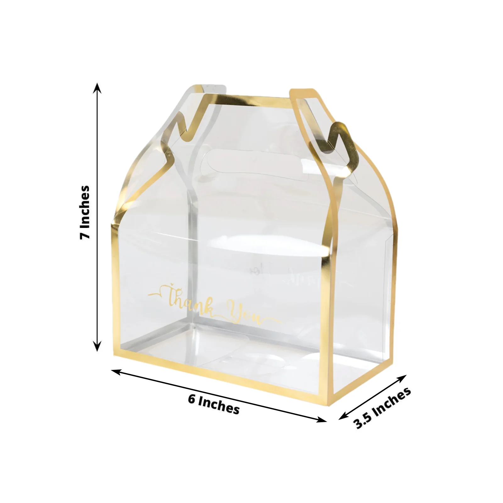 25 Pack Gold Trimmed Clear PVC Tote Gable Boxes with Thank You Print, Transparent Candy Favor Boxes for Parties & Events - 6"x3.5"x7" - Image 2