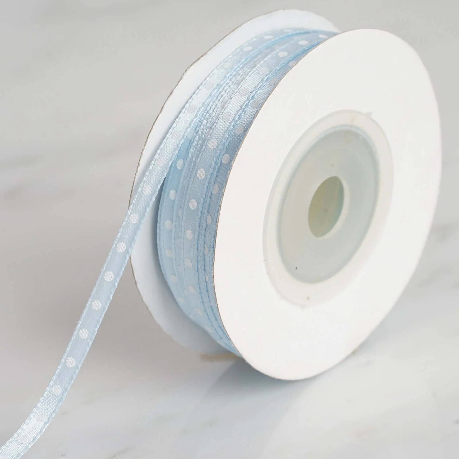 Light Blue Satin Polka Dot Ribbon Wholesale 25 Yards 1/8" - Image 3