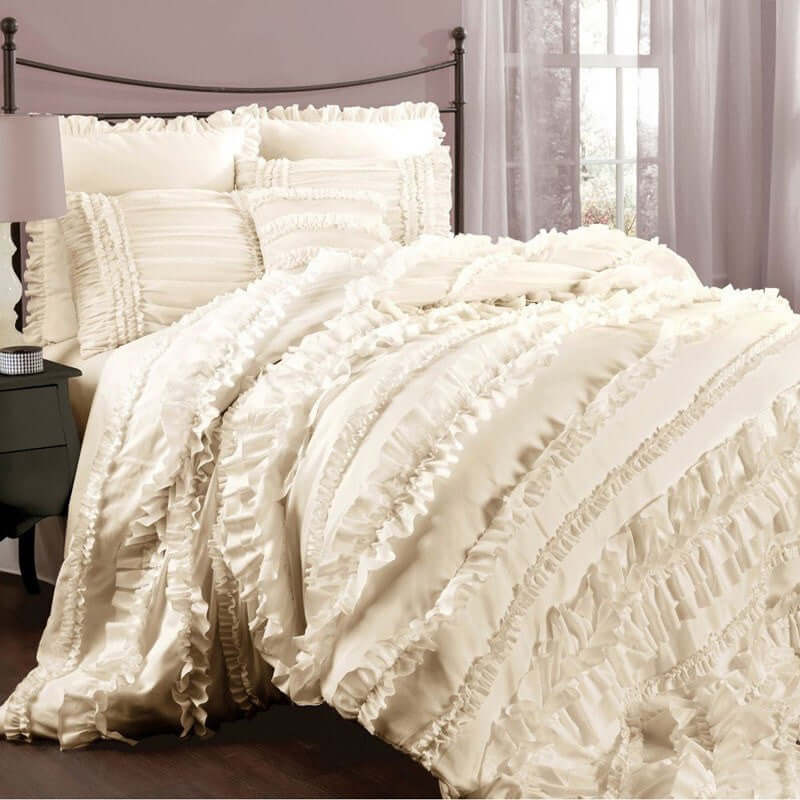 Ivory Double Layered Edging Ruffled Lace Trim With Satin Edged Organza Fabric and Gingham Polyester 25 Yards 1" - Image 2