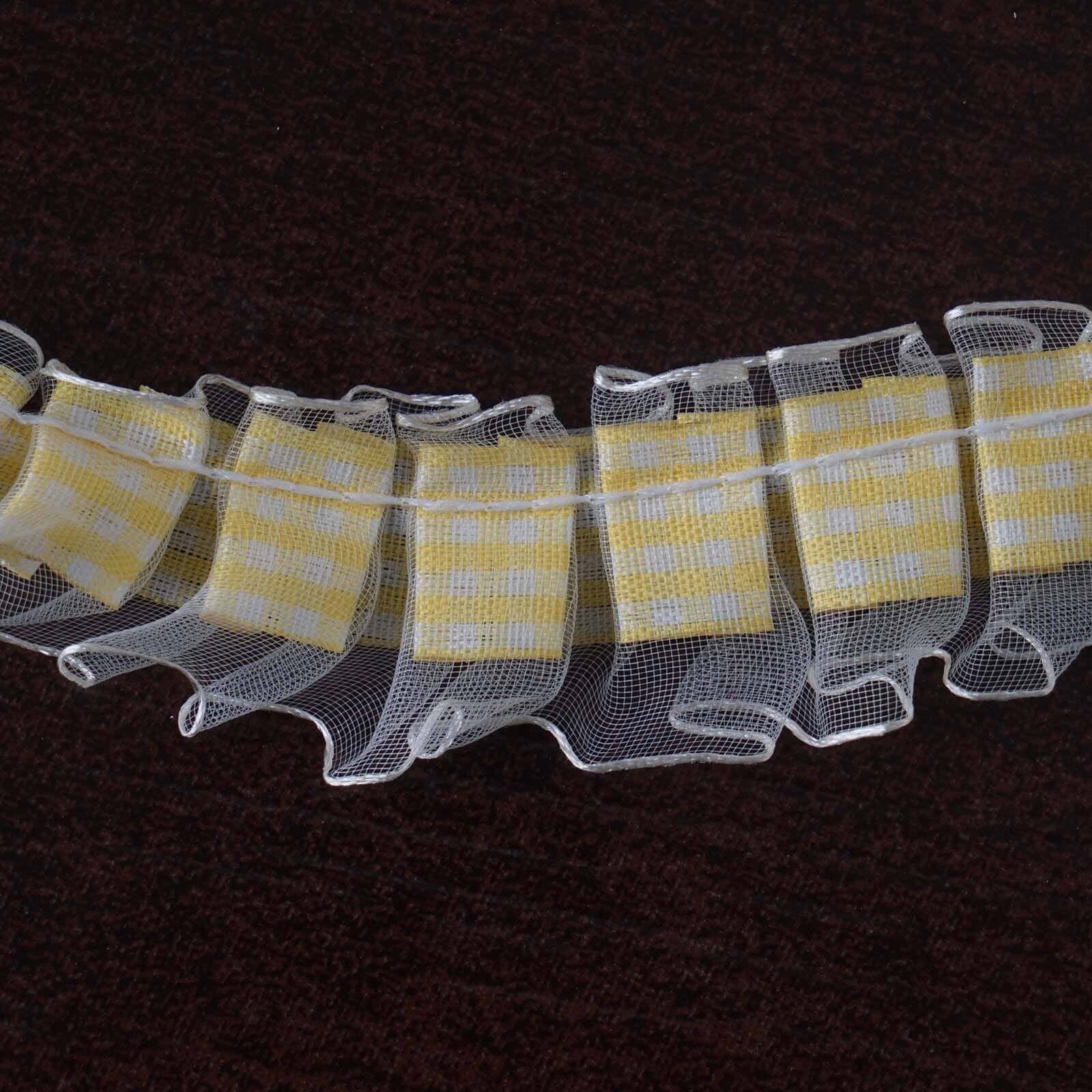 Ivory Double Layered Edging Ruffled Lace Trim With Satin Edged Organza Fabric and Gingham Polyester 25 Yards 1" - Image 3