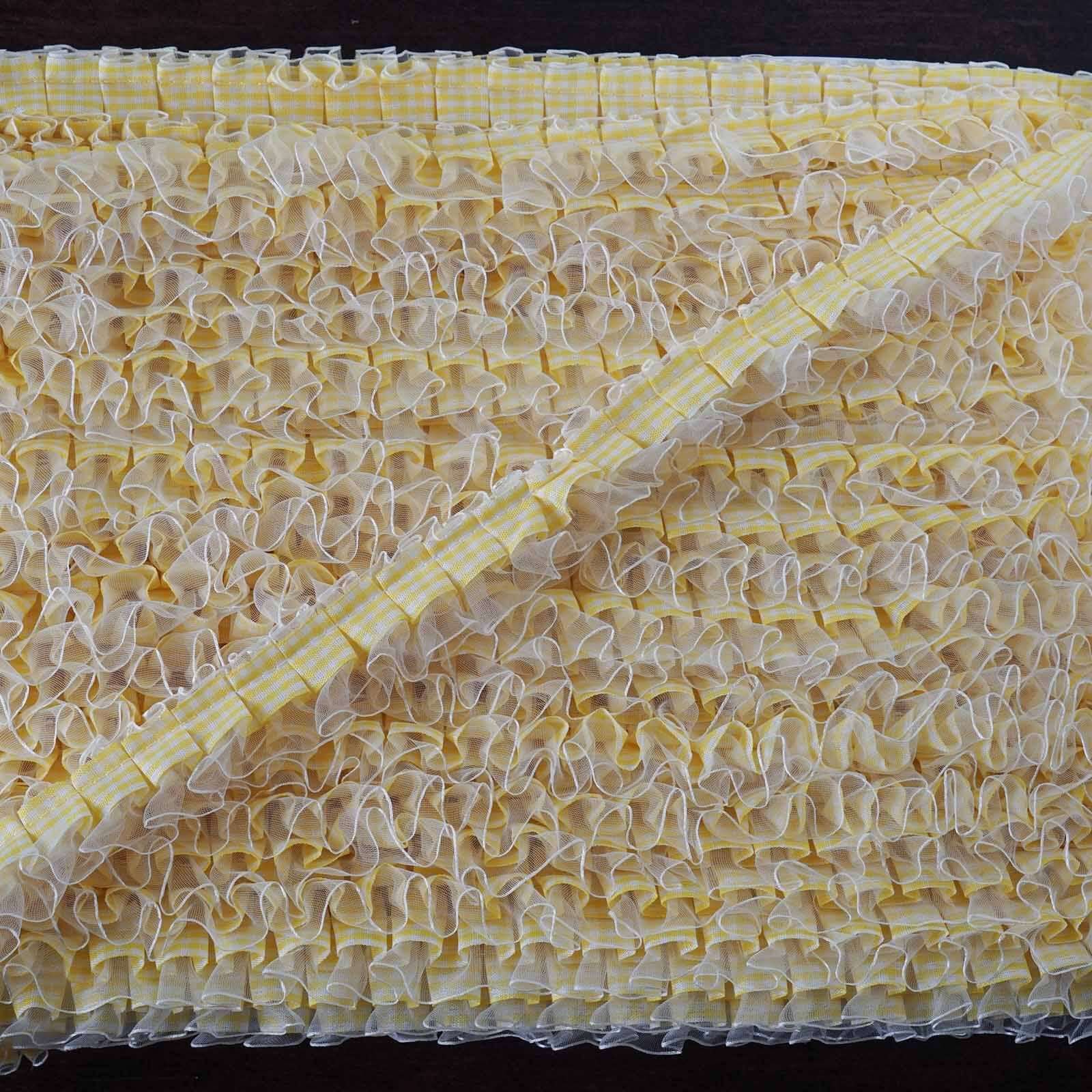 Ivory Double Layered Edging Ruffled Lace Trim With Satin Edged Organza Fabric and Gingham Polyester 25 Yards 1" - Image 4