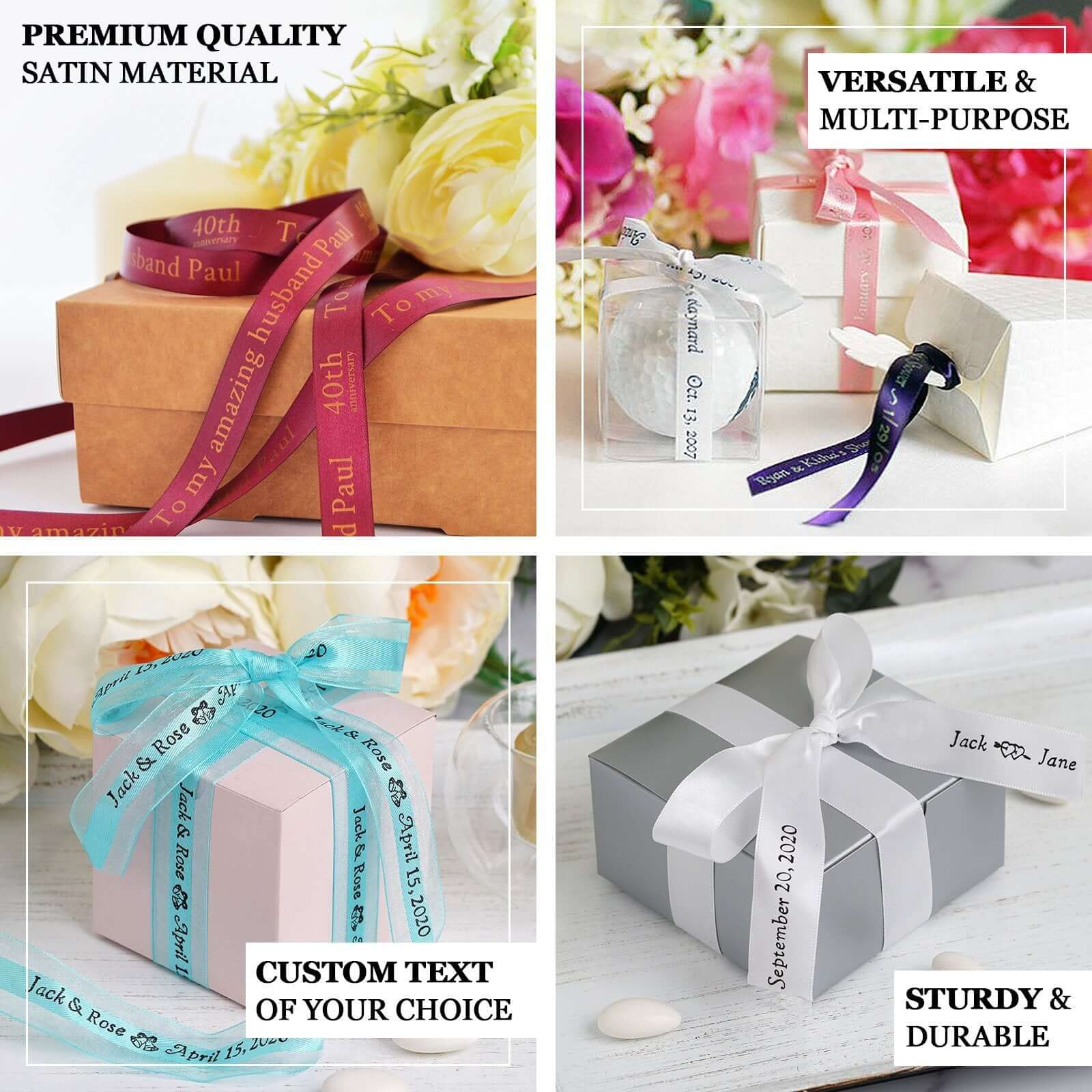 Personalized Continuous Satin Ribbon Roll For Wedding Party Favors 25 Yards 3/8" - Image 4