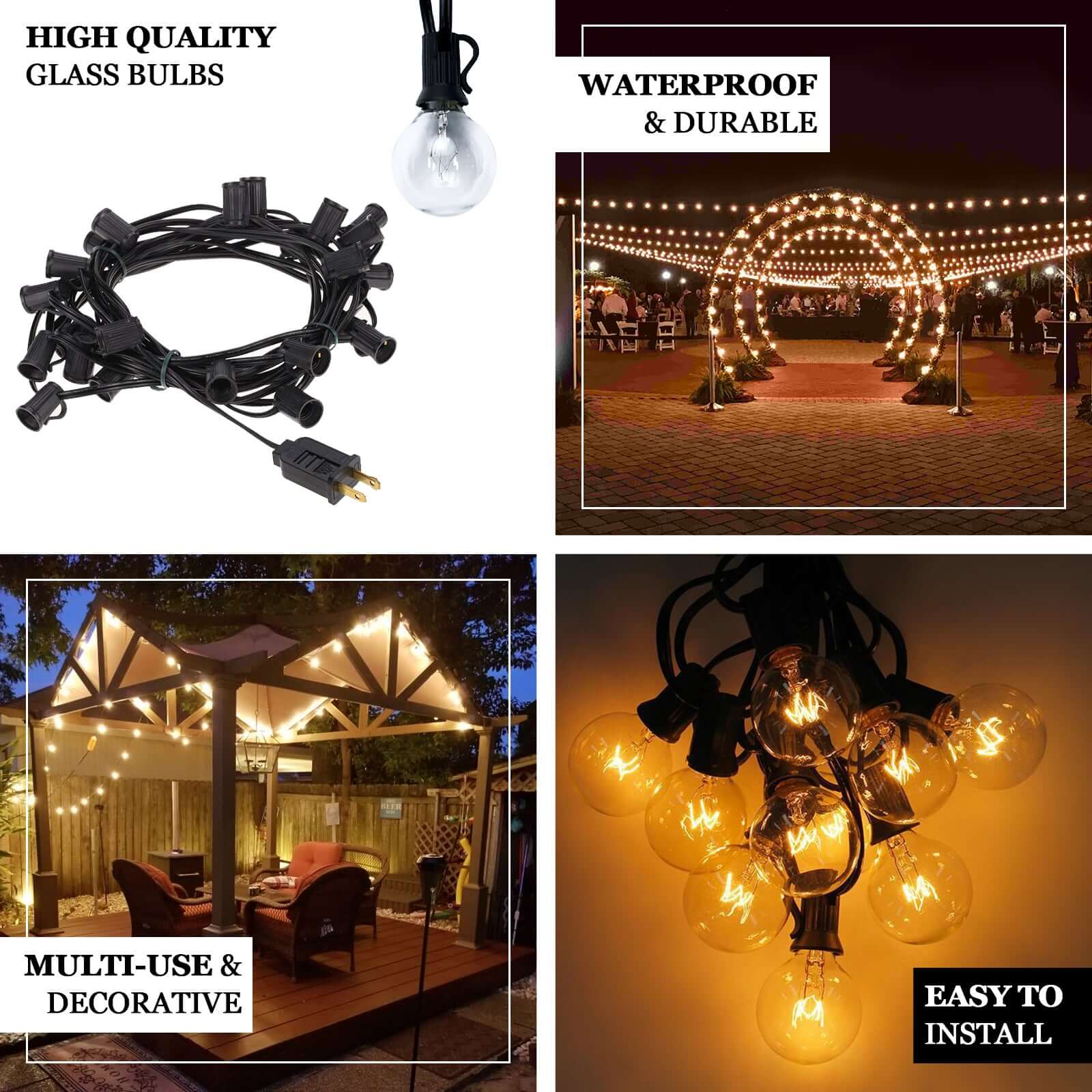 Warm White Connectable Hanging Outdoor or Indoor String Lights, Waterproof 120V With 28 Incandescent Glass Light Bulbs 25ft - Image 4