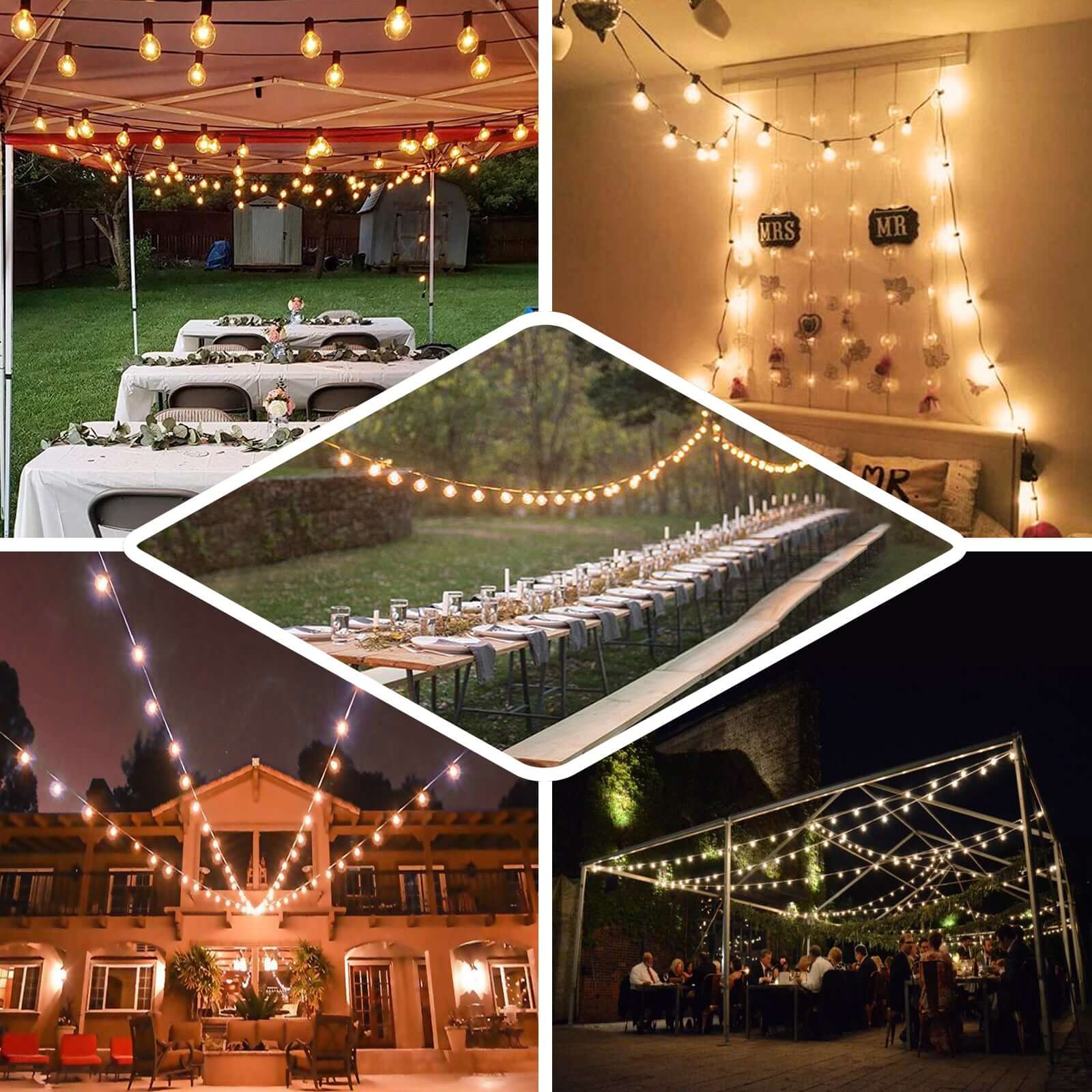 Warm White Connectable Hanging Outdoor or Indoor String Lights, Waterproof 120V With 28 Incandescent Glass Light Bulbs 25ft - Image 5