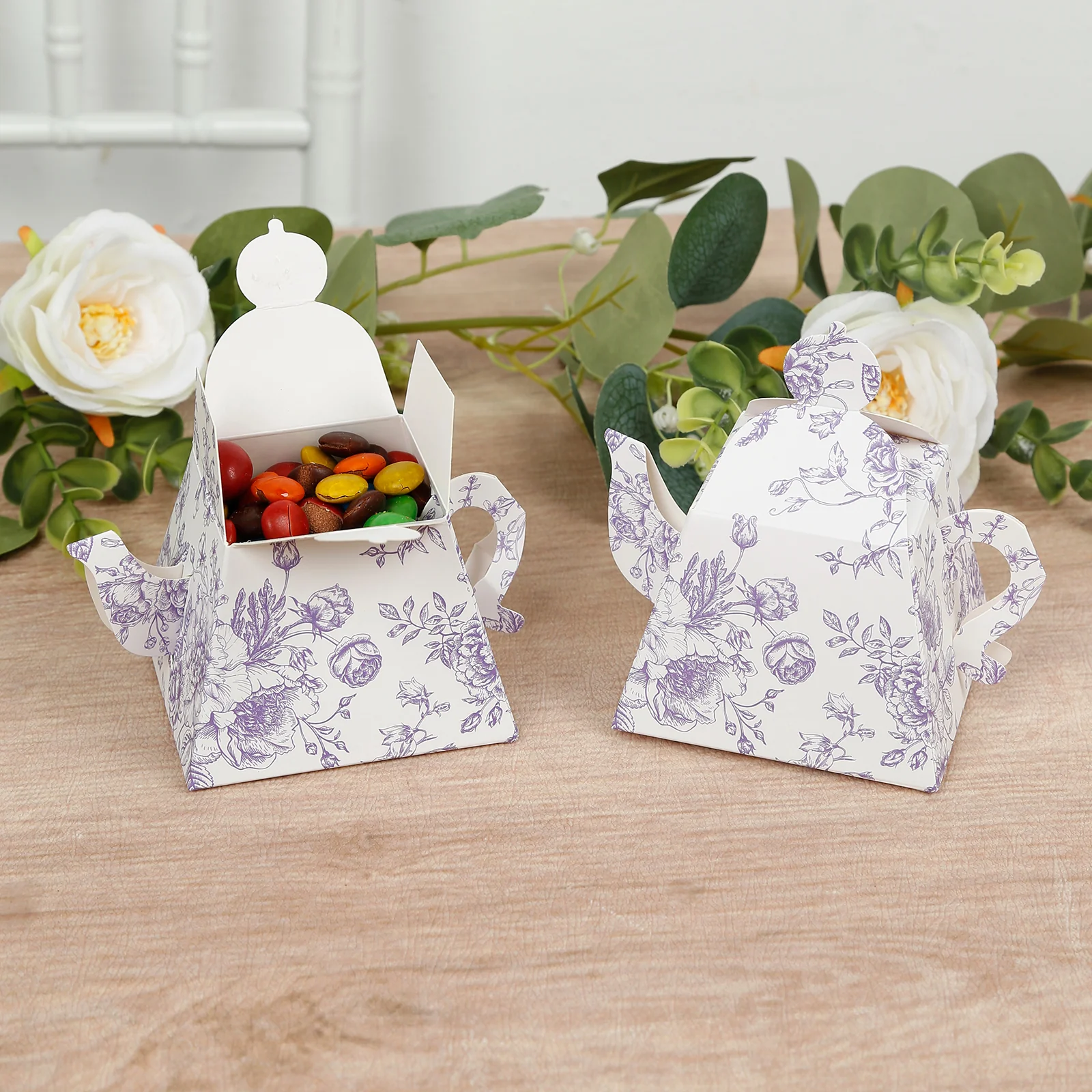 25 Pack Mini Teapot Gift Boxes – 5"x4" White Lavender French Toile Design Tea Party Favor Boxes - Image 4