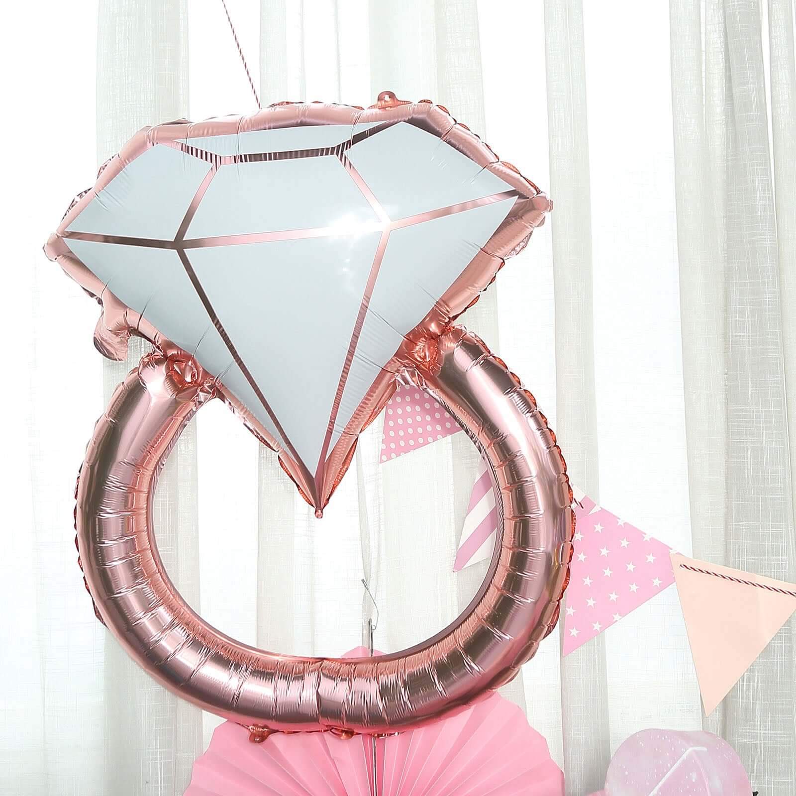 Giant Rose Gold White Diamond Ring Mylar Foil Helium Air Balloon 26" - Image 6