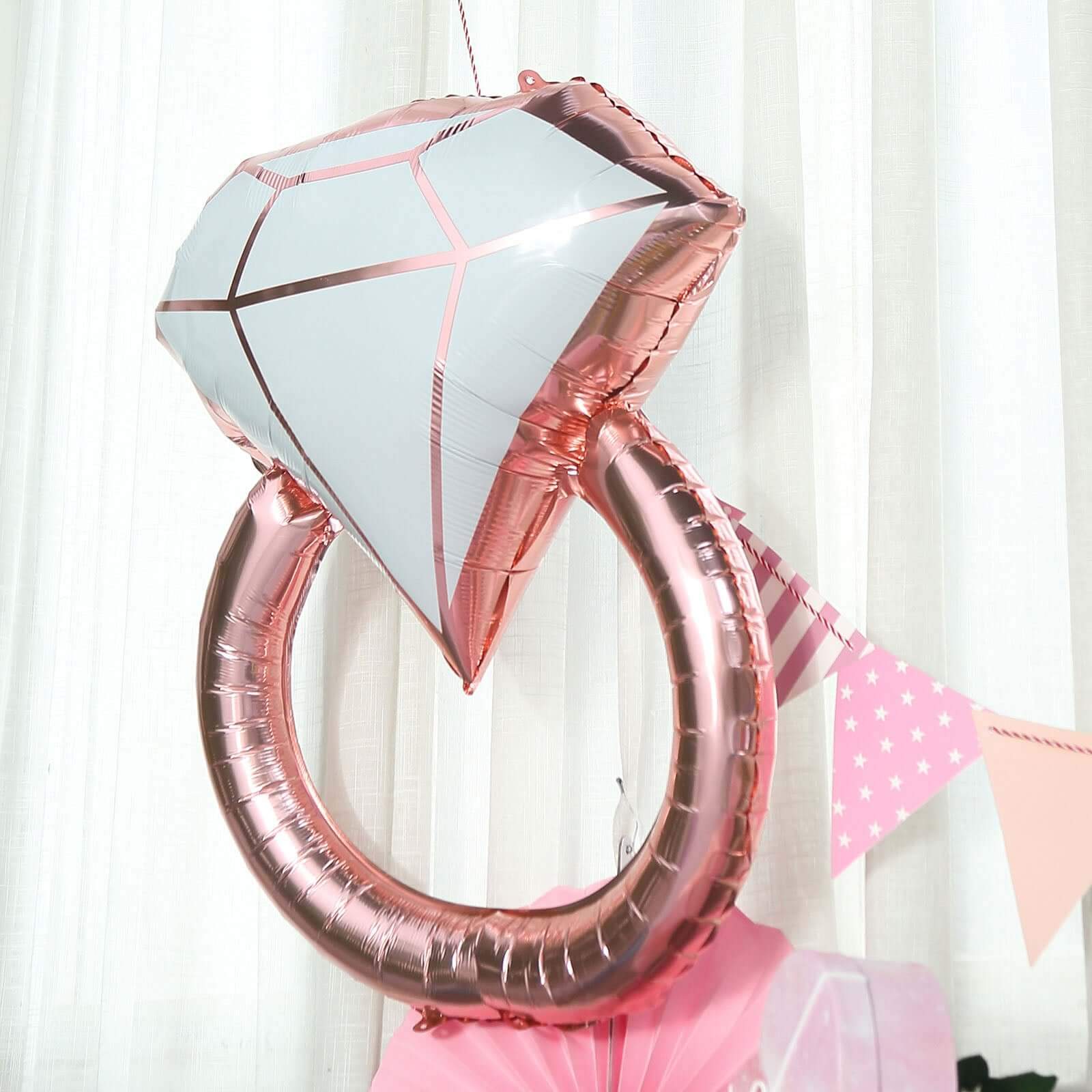 Giant Rose Gold White Diamond Ring Mylar Foil Helium Air Balloon 26" - Image 9