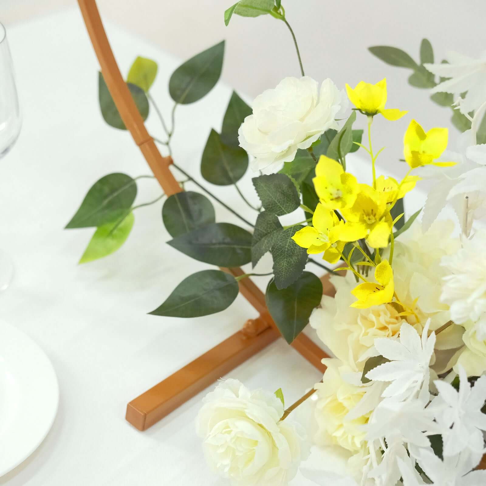 Gold Metal Round Hoop Wedding Centerpiece, Self Standing Table Floral Wreath Frame 28" - Image 2