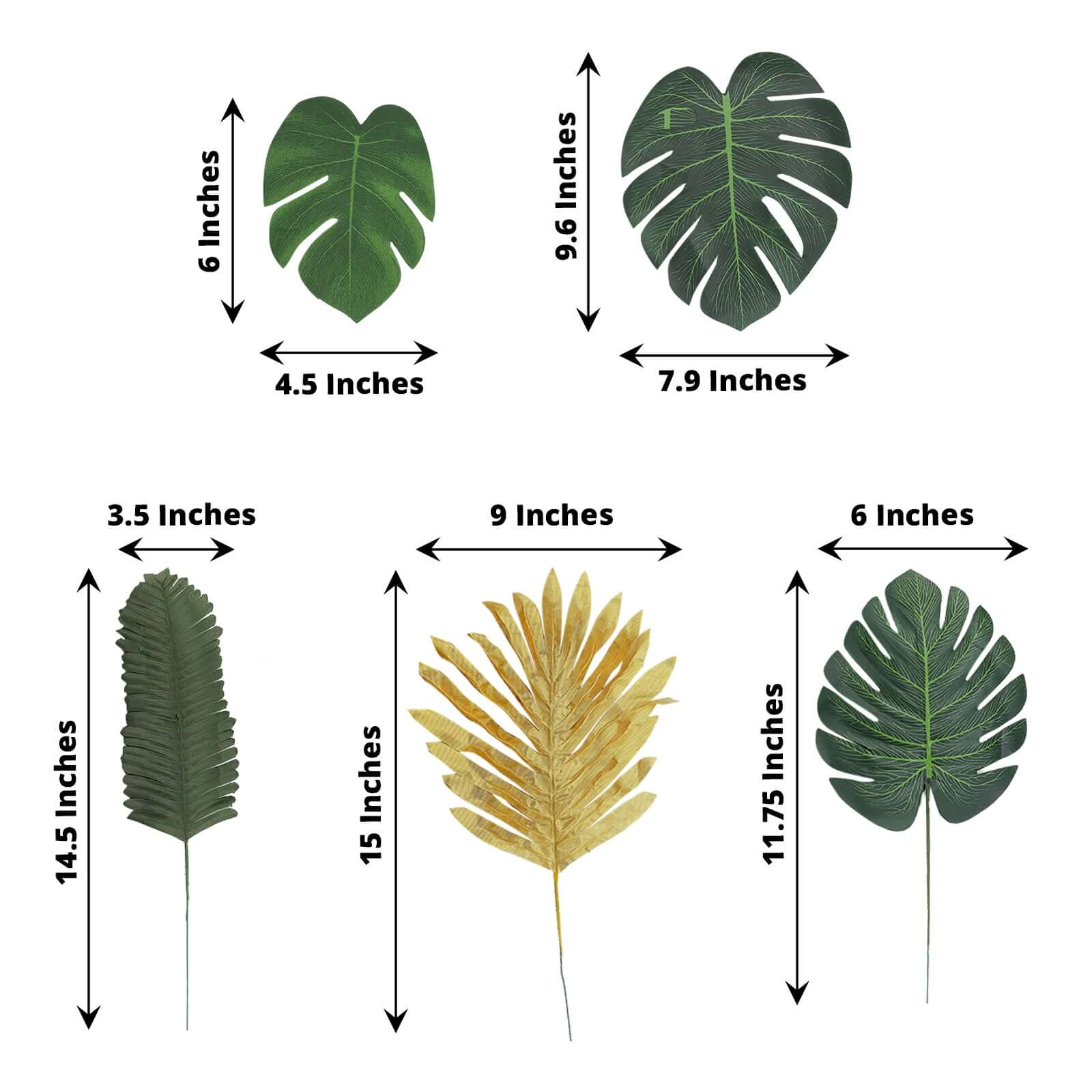 28 Pack Green And Gold Artificial Jungle Theme Palm Leaves, Assorted Silk Tropical Monstera Branches - Image 3
