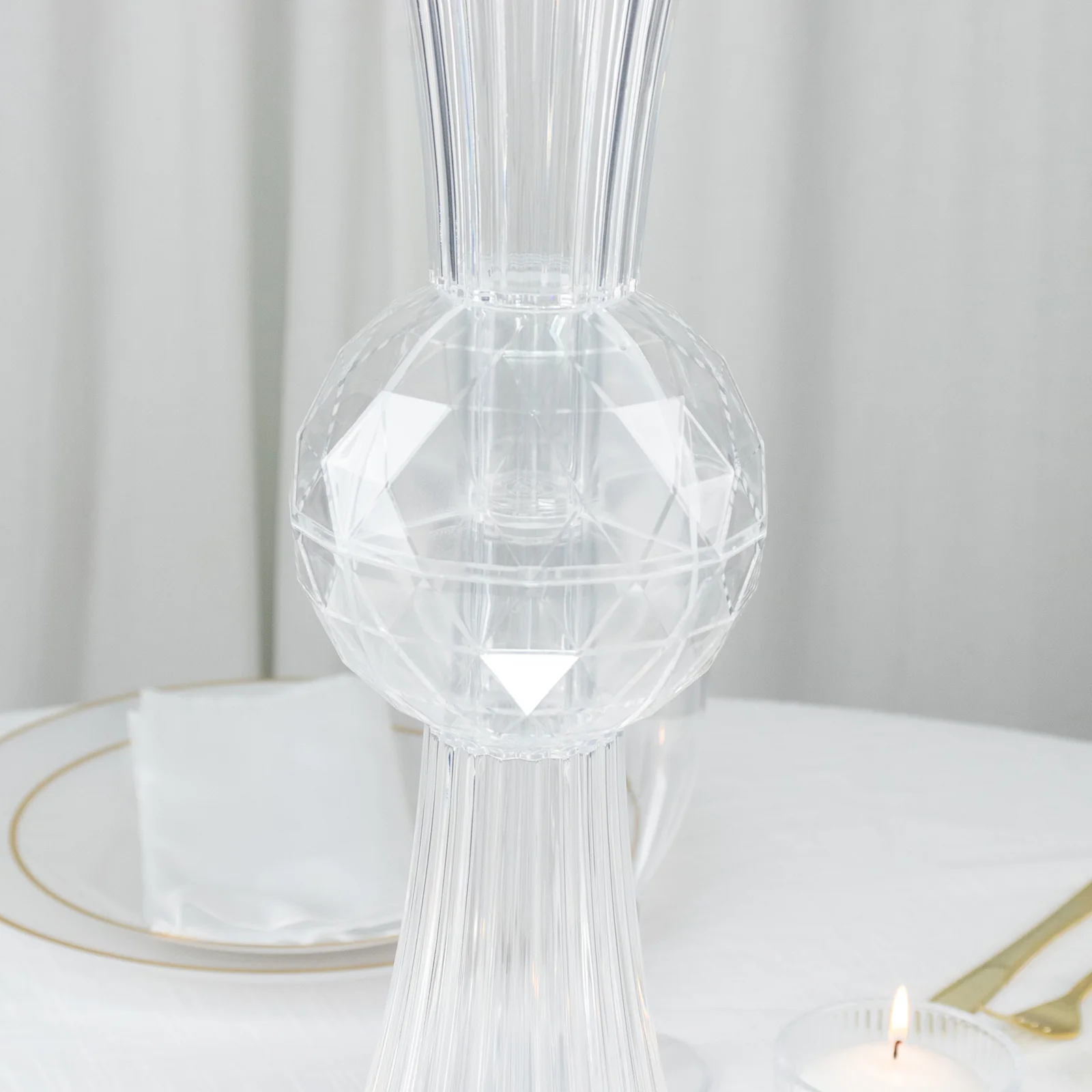 4 Pack Ribbed Acrylic Trumpet Vases – 28" Clear Reversible Flower Centerpiece with Crystal Ball Accent - Image 10