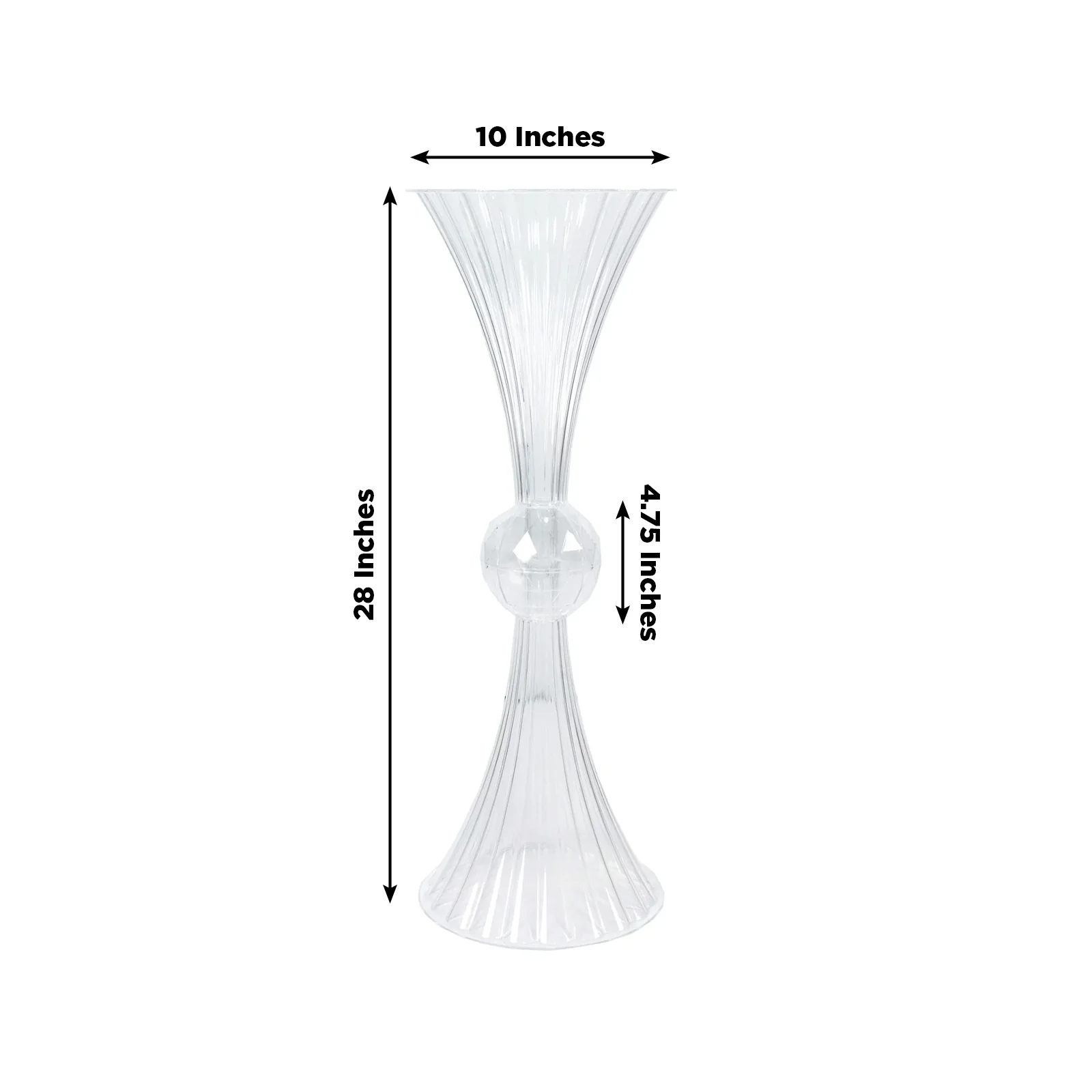 4 Pack Ribbed Acrylic Trumpet Vases – 28" Clear Reversible Flower Centerpiece with Crystal Ball Accent - Image 3