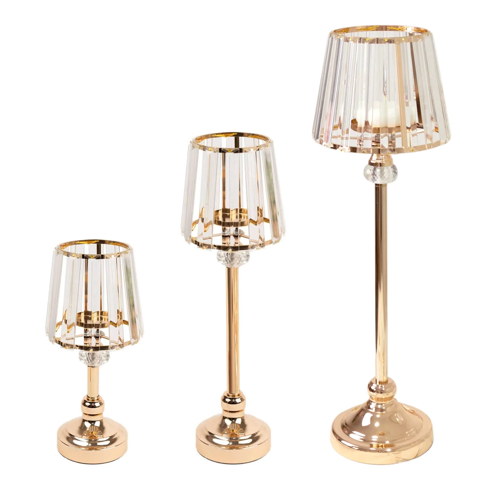2-Pack Gold Crystal Pendant Candle Holders 25" Classic Empire Lamp Shade Style, Votive Candle Stand for Table Centerpieces - Image 5