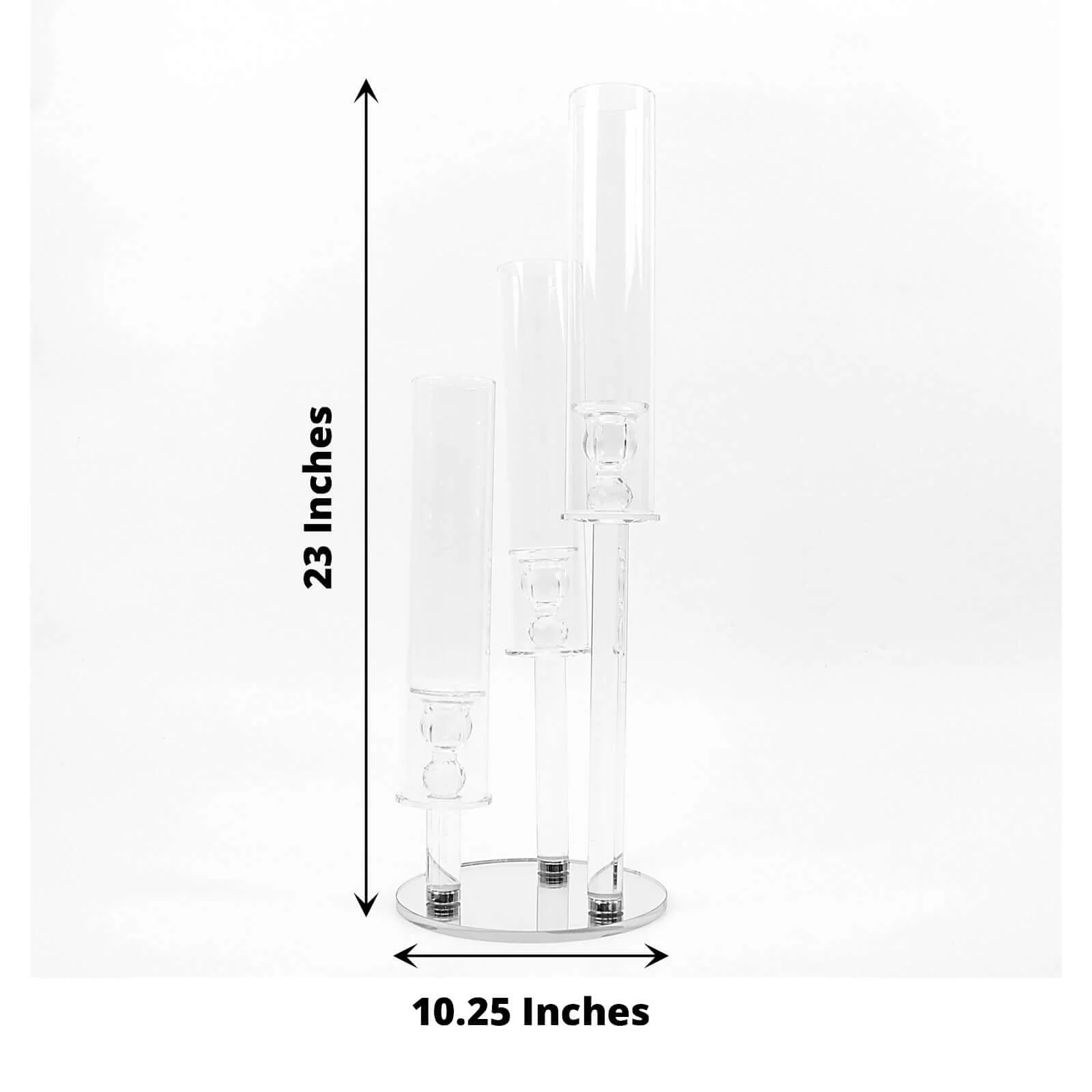 3-Arm Crystal Glass Candelabra Round Taper Design 23" Clear - Sleek Candle Holder for Pillar Candles & Wedding Centerpieces - Image 3