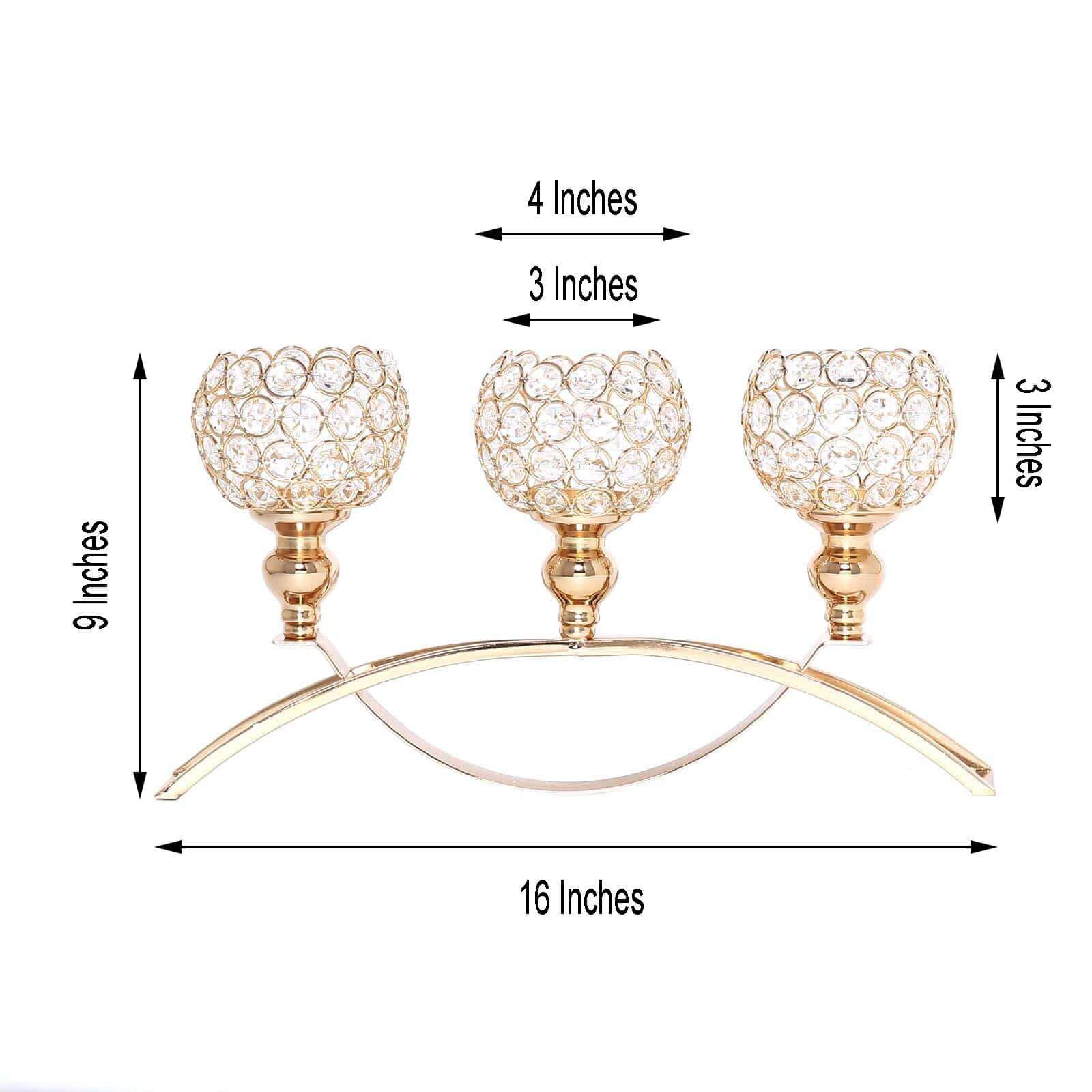3-Arm Gold Crystal Beaded Arch Bridge Candelabra 16" - Stylish Table Centerpiece for Upscale Events - Image 3