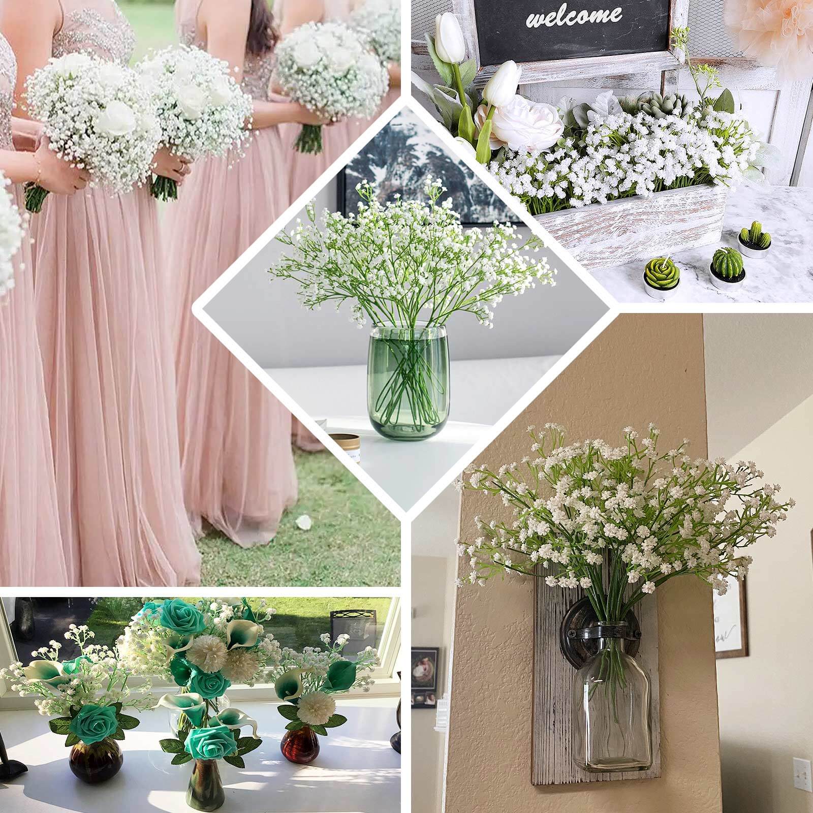 3 Bushes White Artificial Baby’s Breath Gypsophila Flower Arrangements, Real Touch Indoor Faux Floral Bouquets 14" - Image 5