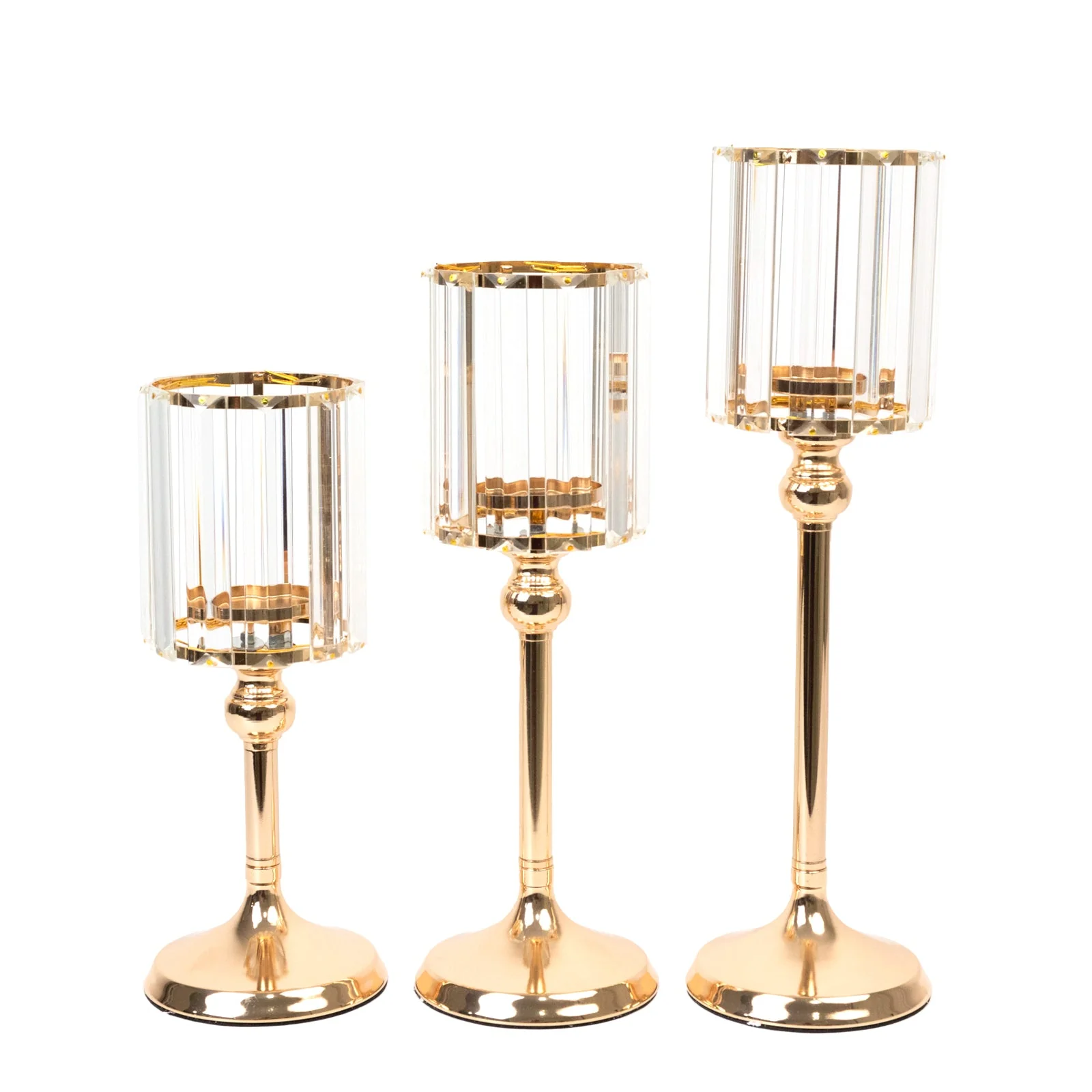 Set of 3 Crystal Pendant Hurricane Candle Holders in Gold, Elegant Cylindrical Design for Pillar Candles, Decorative Table Centerpieces - 11",13",15" - Image 6