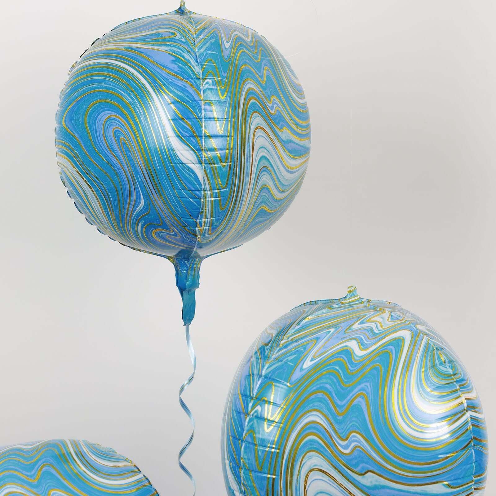 3 Pack Blue/Gold Marble Sphere Foil Helium or Air Balloons 13" 4D - Image 10