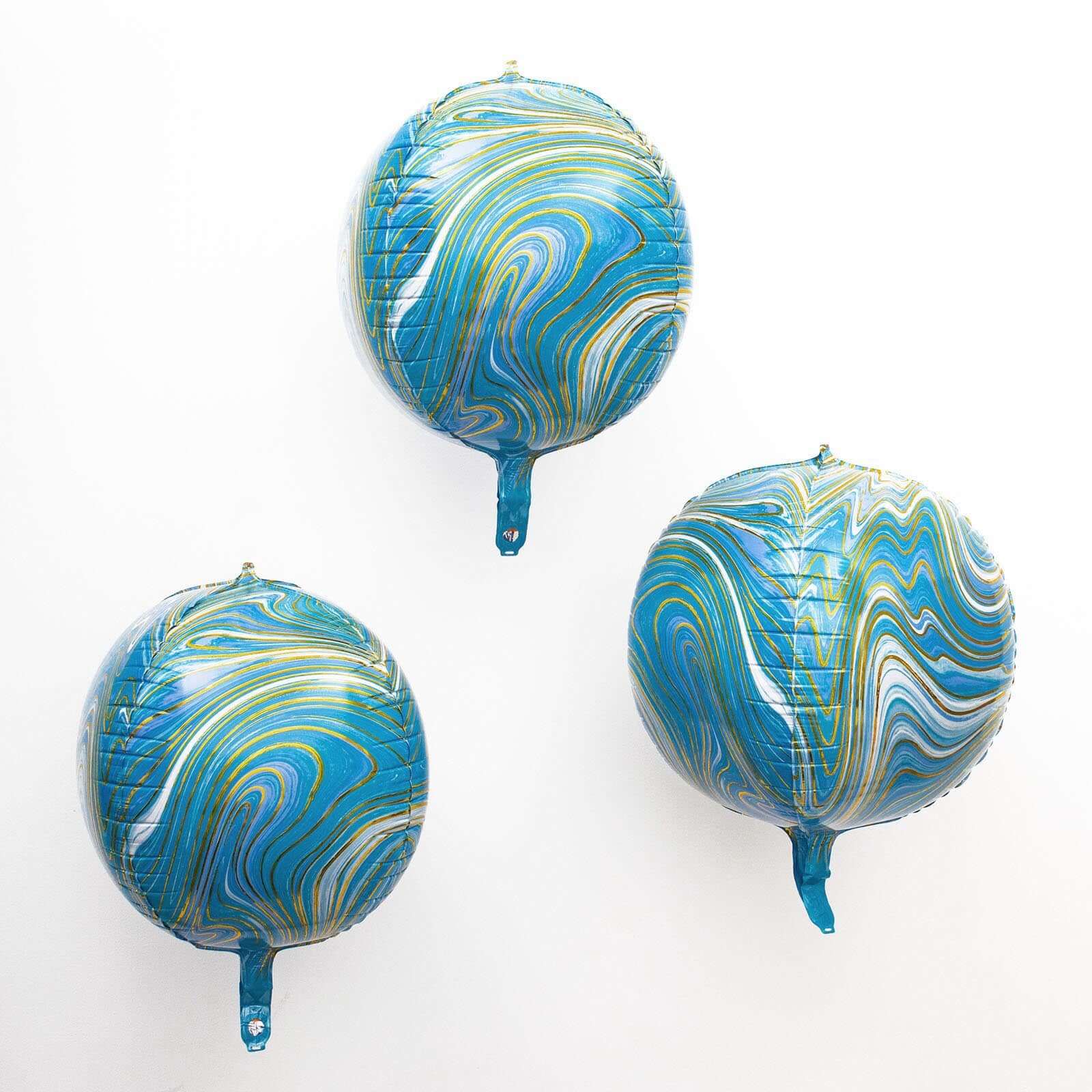 3 Pack Blue/Gold Marble Sphere Foil Helium or Air Balloons 13" 4D - Image 2