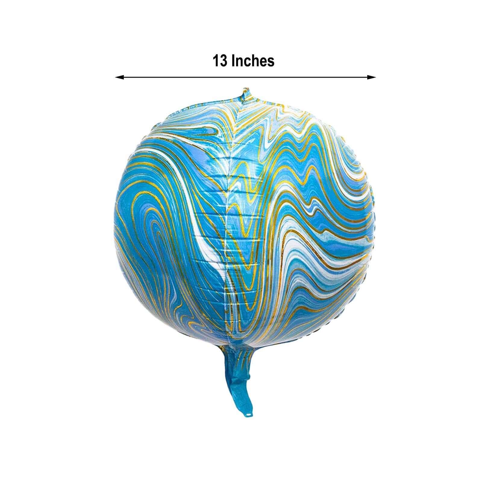 3 Pack Blue/Gold Marble Sphere Foil Helium or Air Balloons 13" 4D - Image 3