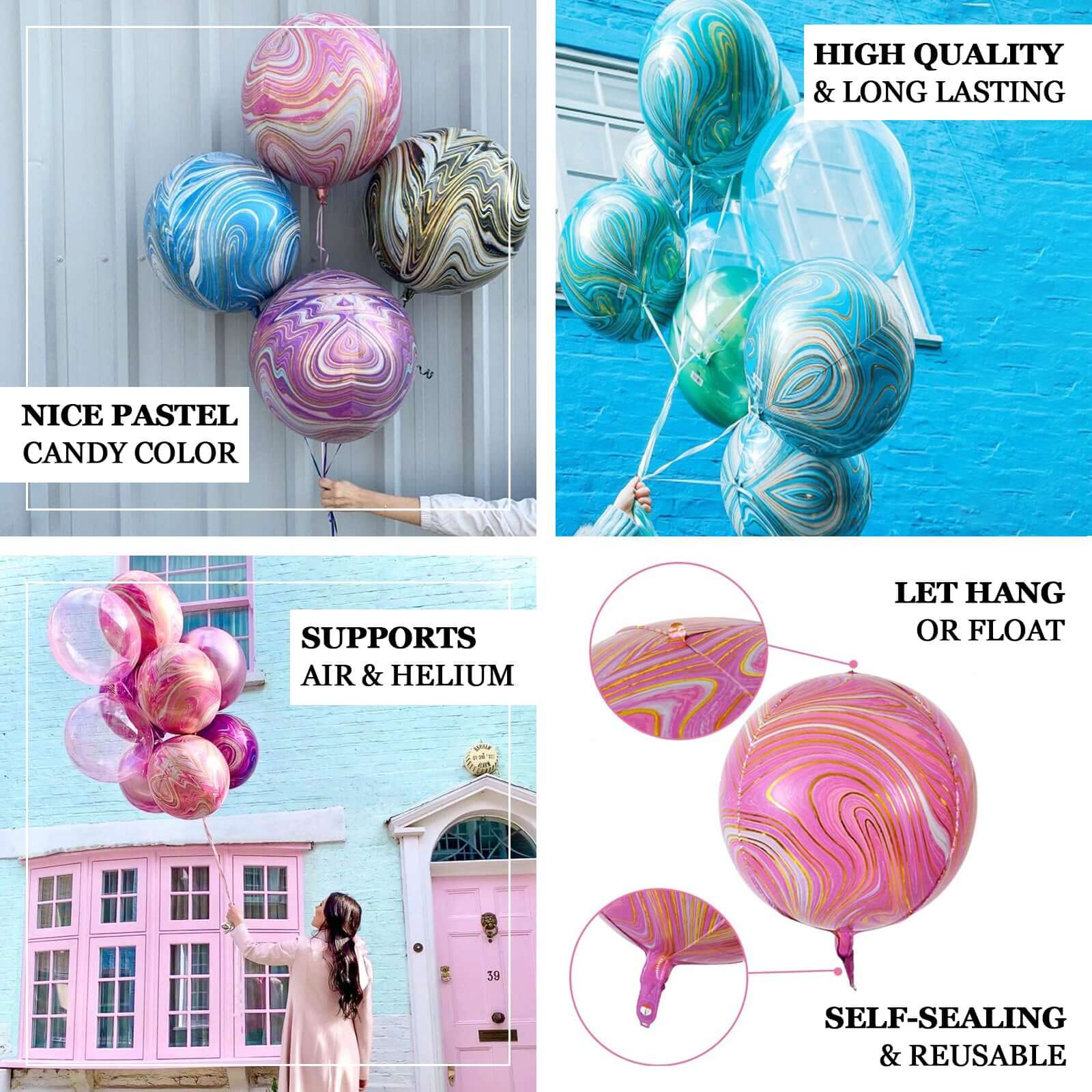 3 Pack Blue/Gold Marble Sphere Foil Helium or Air Balloons 13" 4D - Image 4