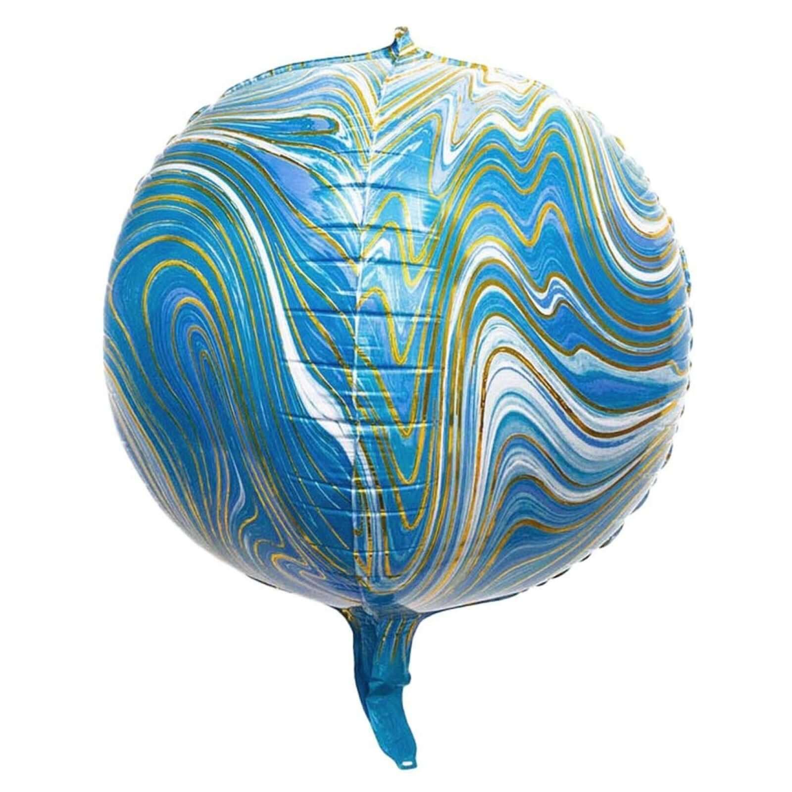 3 Pack Blue/Gold Marble Sphere Foil Helium or Air Balloons 13" 4D - Image 7