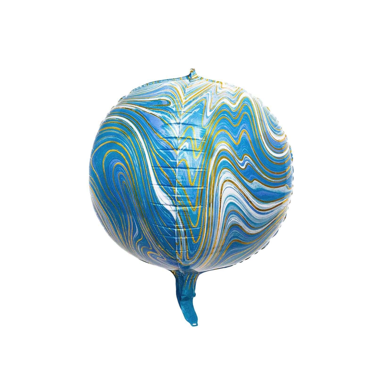 3 Pack Blue/Gold Marble Sphere Foil Helium or Air Balloons 13" 4D - Image 8