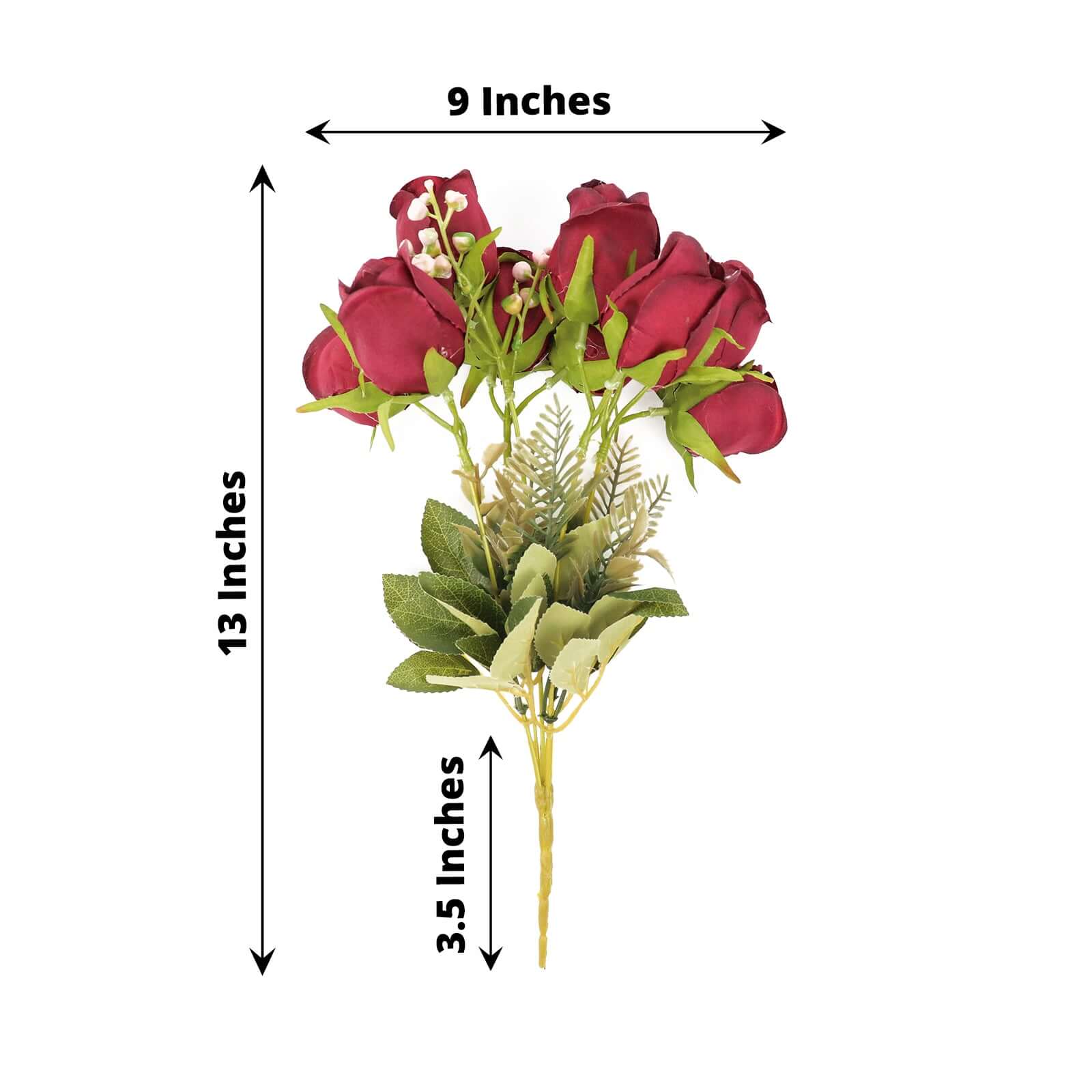 3 Pack Burgundy Real Touch Artificial Rose Bud Flower Bridal Bouquets, Silk Floral Bush Arrangements 13" - Image 3