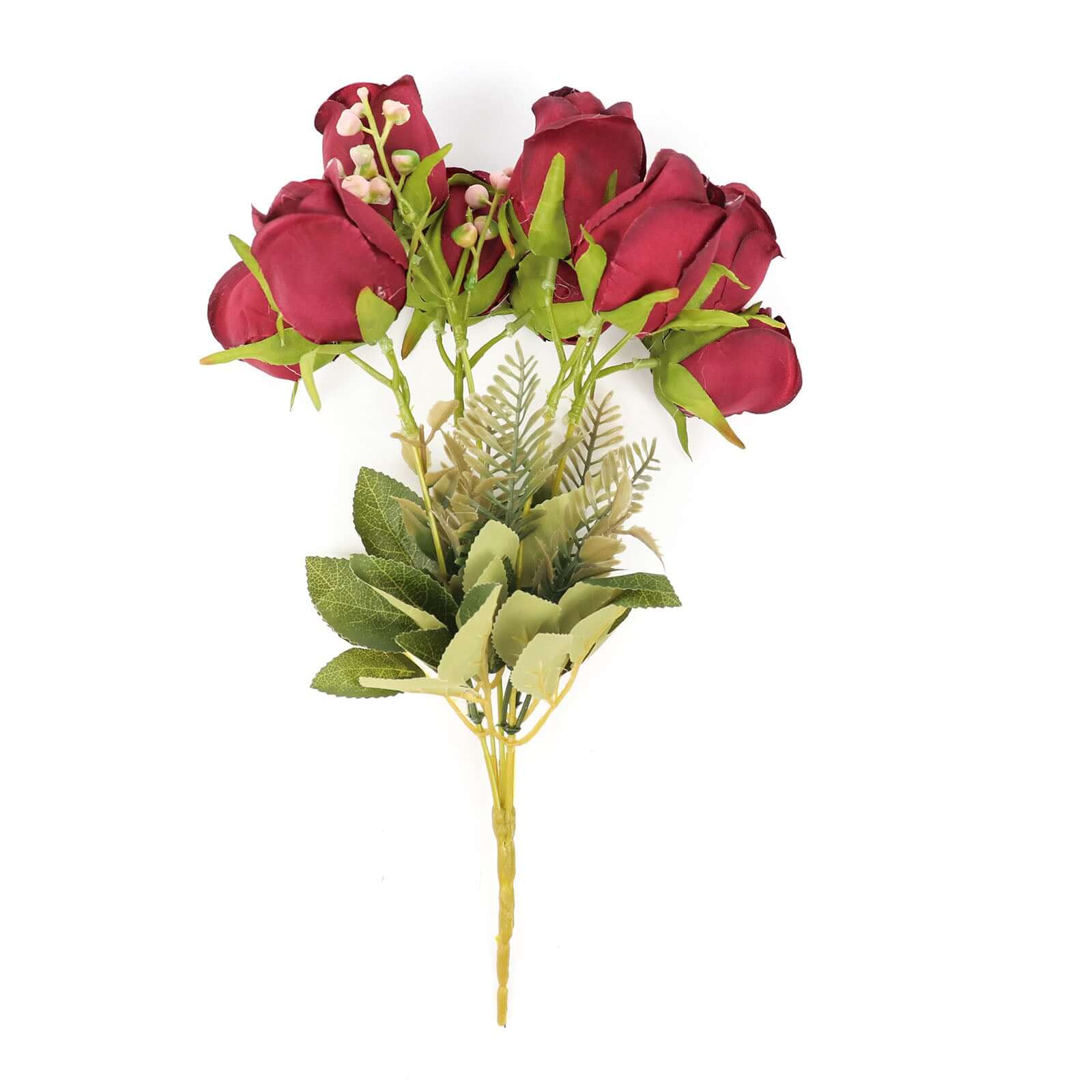 3 Pack Burgundy Real Touch Artificial Rose Bud Flower Bridal Bouquets, Silk Floral Bush Arrangements 13" - Image 6