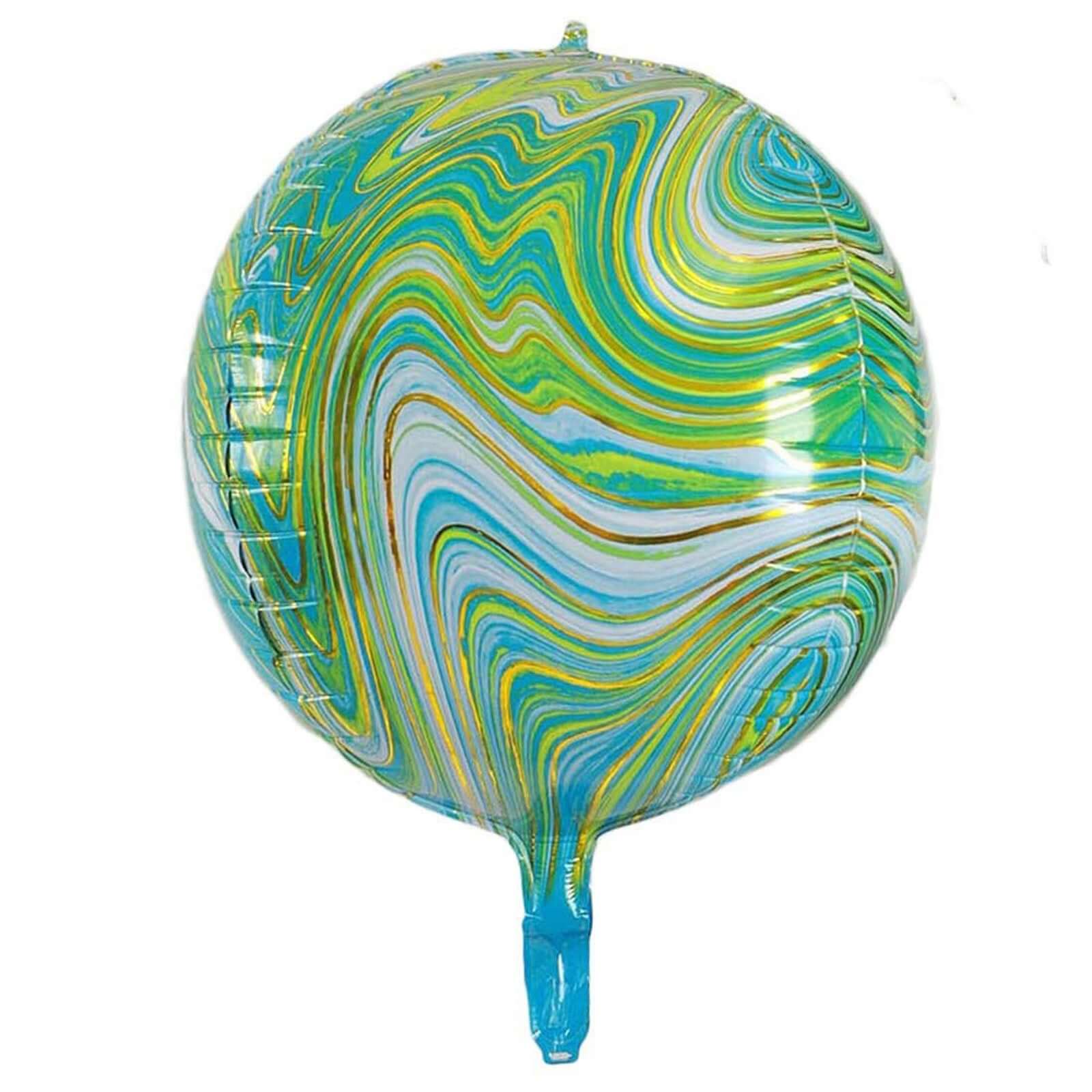 3 Pack Green/Gold Marble Orbz Foil Balloons, 4D Sphere Mylar Balloons 13" - Image 12