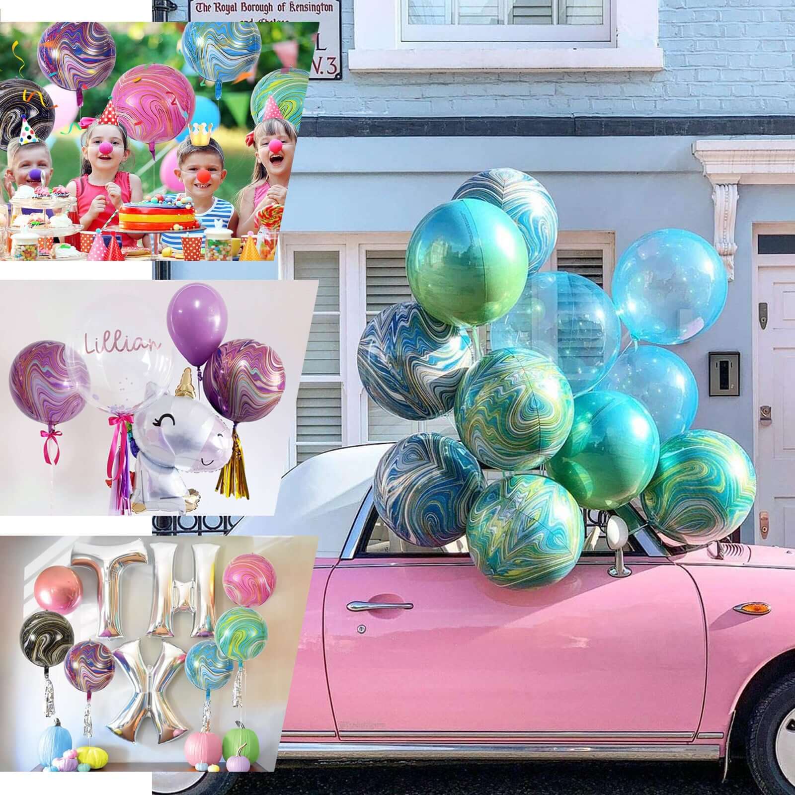 3 Pack Green/Gold Marble Orbz Foil Balloons, 4D Sphere Mylar Balloons 13" - Image 5