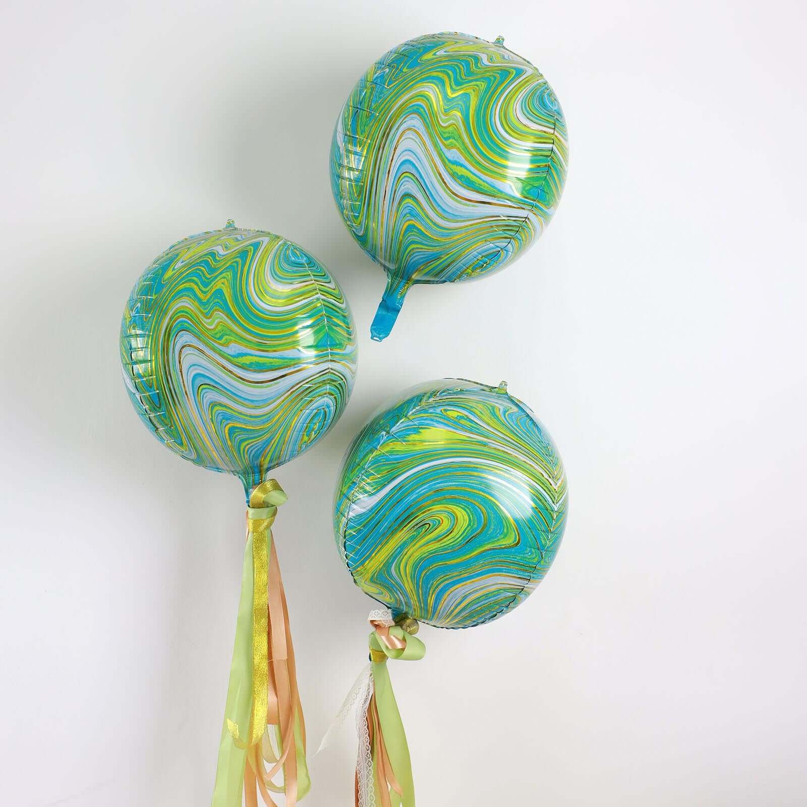3 Pack Green/Gold Marble Orbz Foil Balloons, 4D Sphere Mylar Balloons 13" - Image 8