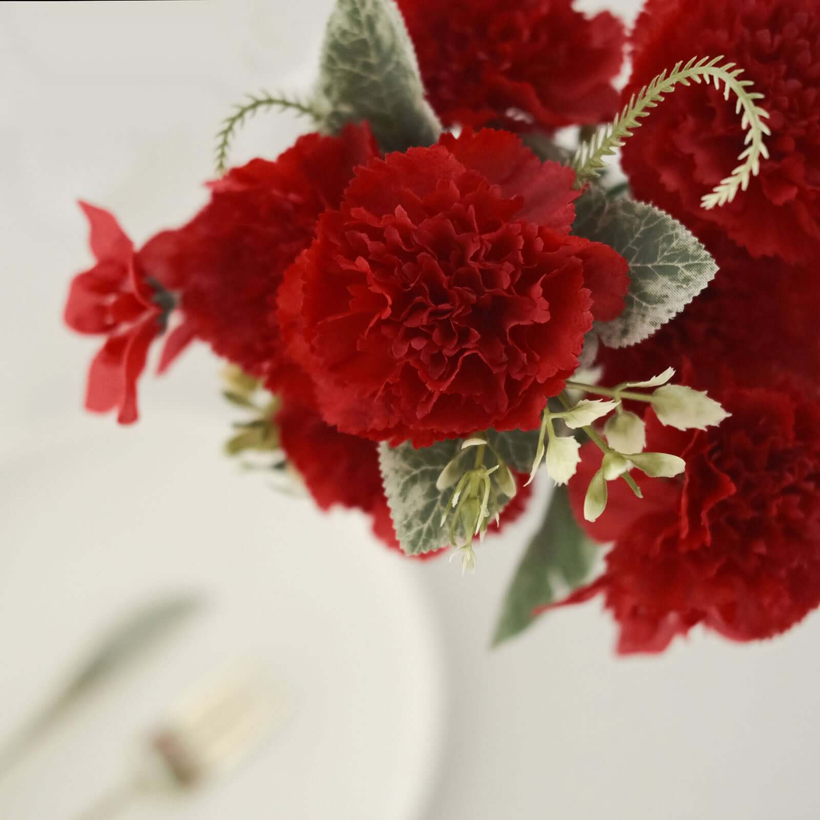 3 Pack Red Artificial Silk Carnation Flower Bouquets, Faux Floral Arrangement Bushes 14" - Image 12