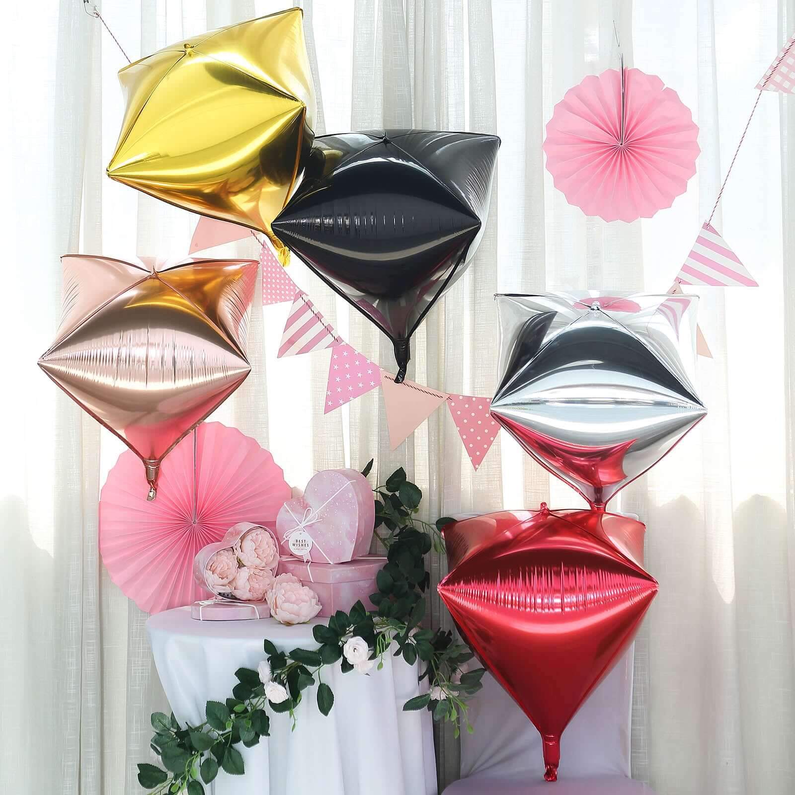 3 Pack Rose Gold 4D Diamond Self-Sealing Reusable Foil Balloon 16" - Image 6