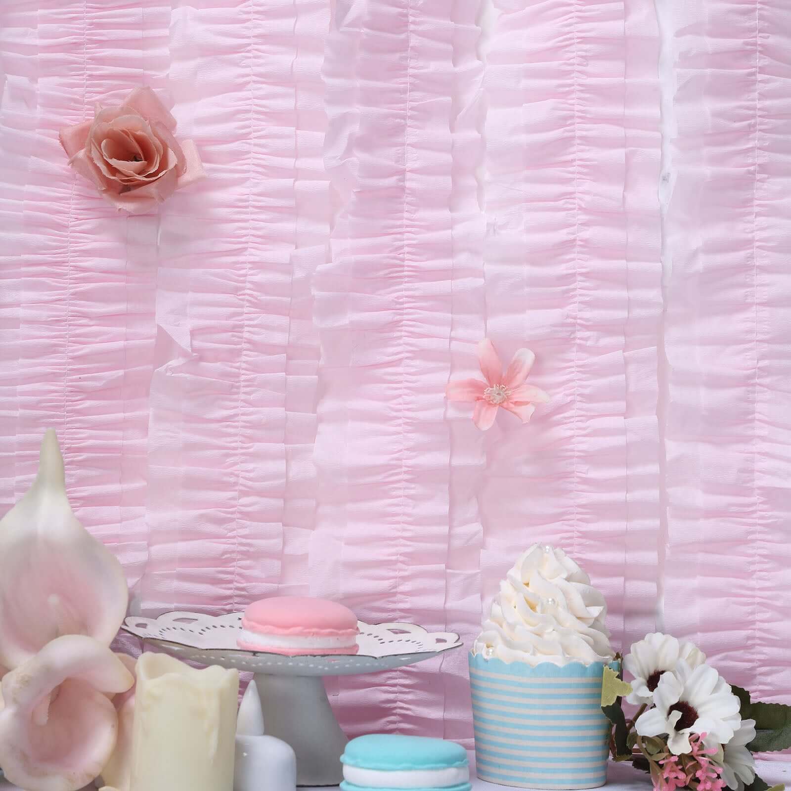3 Pack Blush Ruffled Paper Streamer Rolls, Crepe Tissue Party Decorations 28ft - Image 10
