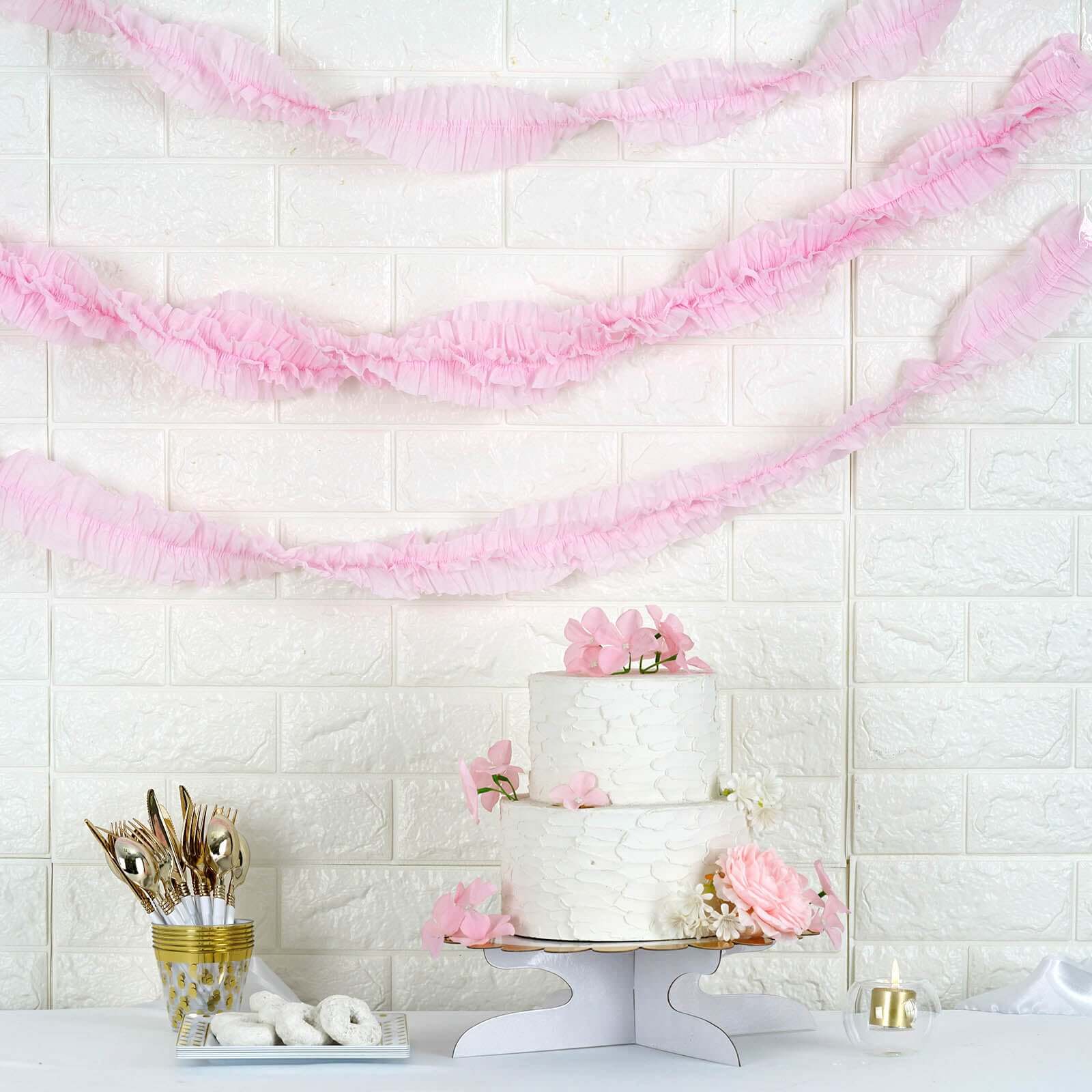 3 Pack Blush Ruffled Paper Streamer Rolls, Crepe Tissue Party Decorations 28ft - Image 11