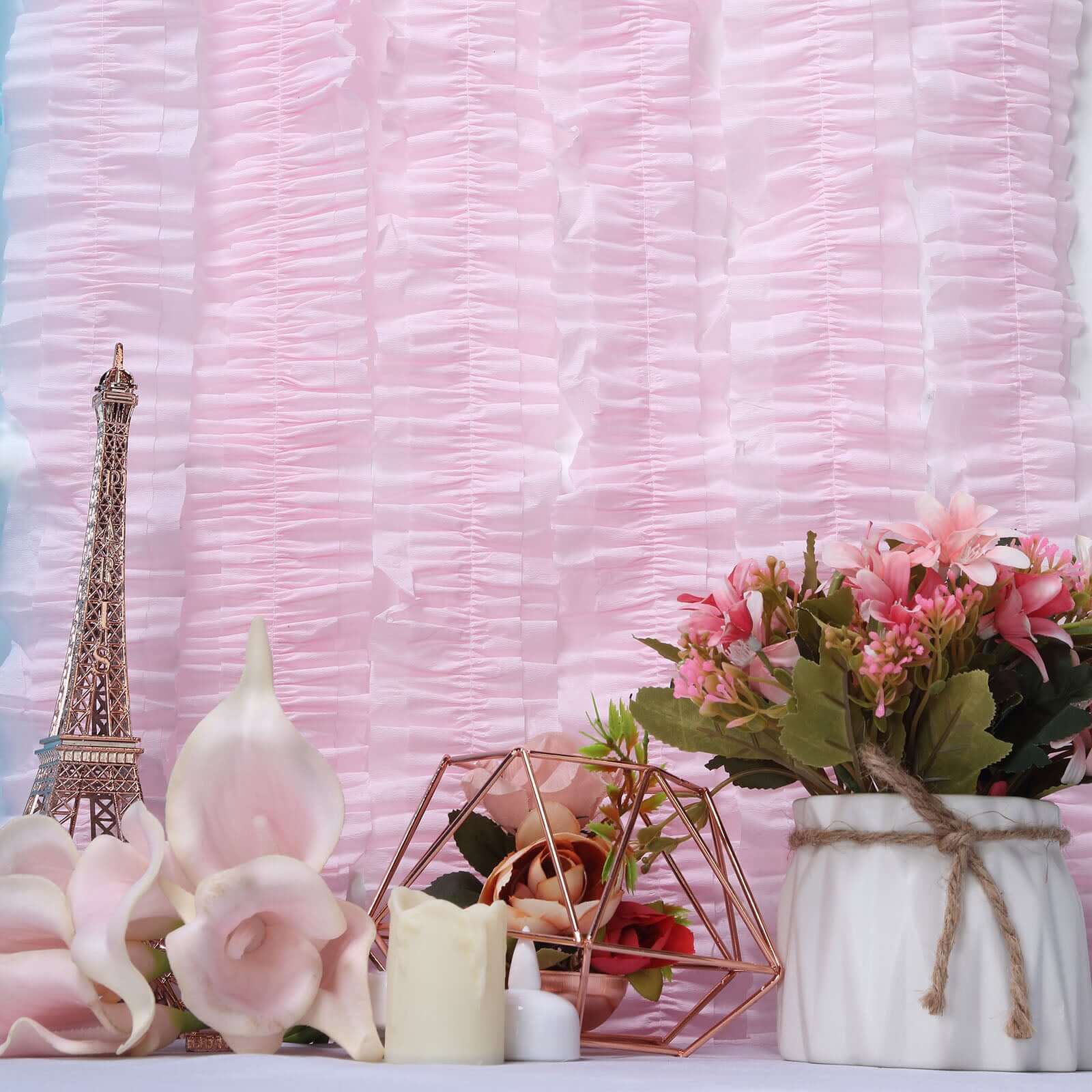 3 Pack Blush Ruffled Paper Streamer Rolls, Crepe Tissue Party Decorations 28ft - Image 17